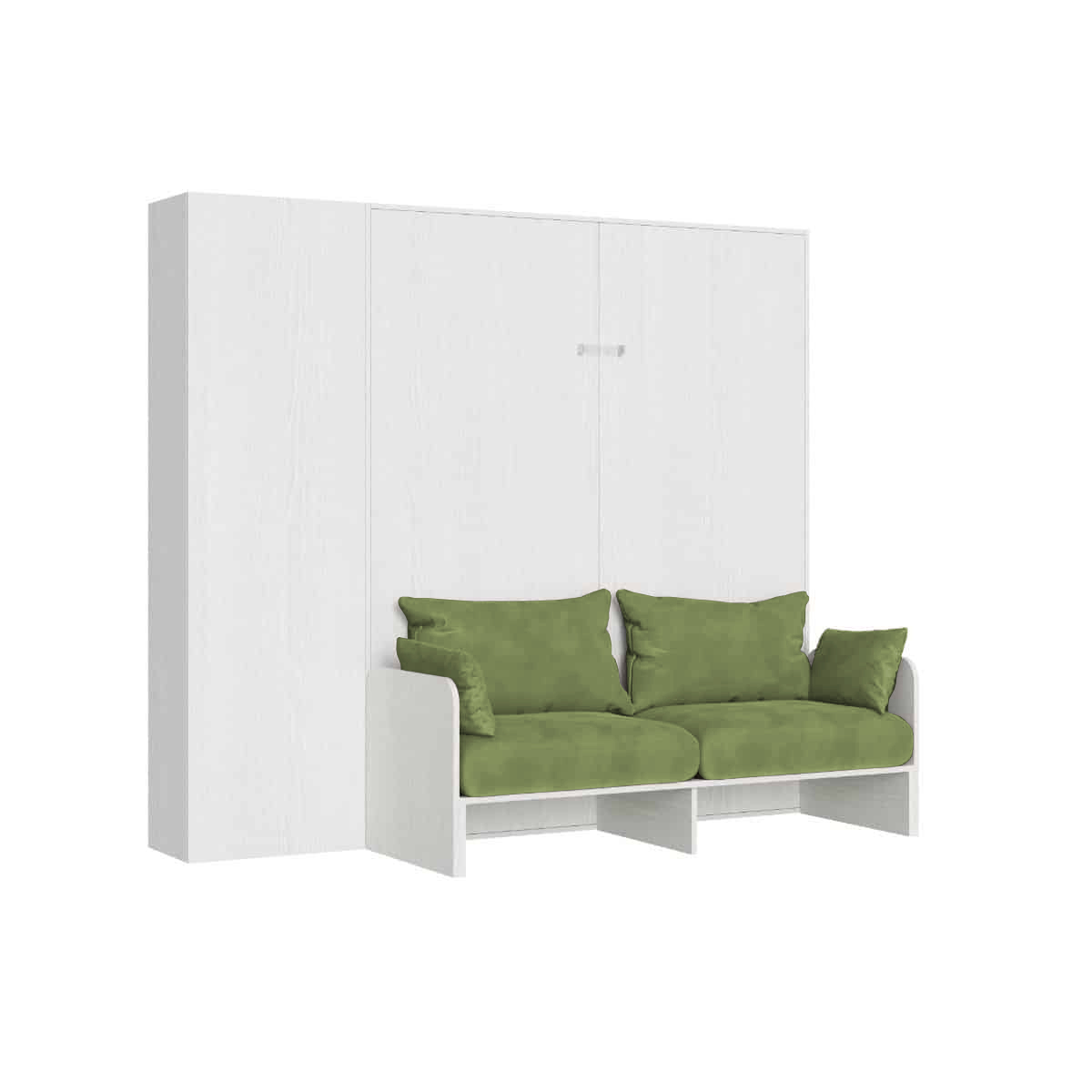 Cama doble abatible Kentaro de 160 cm con sofá y columna en fresno blanco y verde - Itamoby