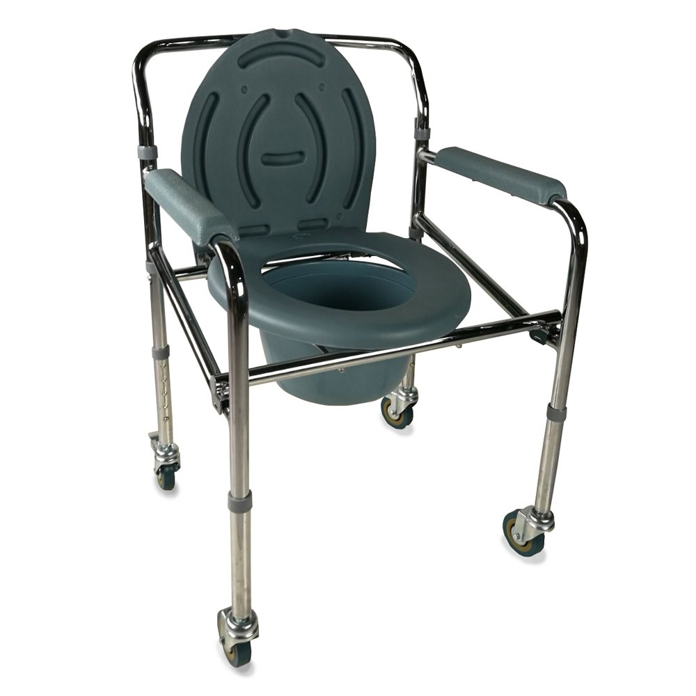 Mobiclinic Silla con WC Muelle Acero Silla WC con inodoro para personas mayores Silla orinal plegable Reposabrazos Asiento ergonómico Silla WC con ruedas Conteras antideslizantes 1 unidad