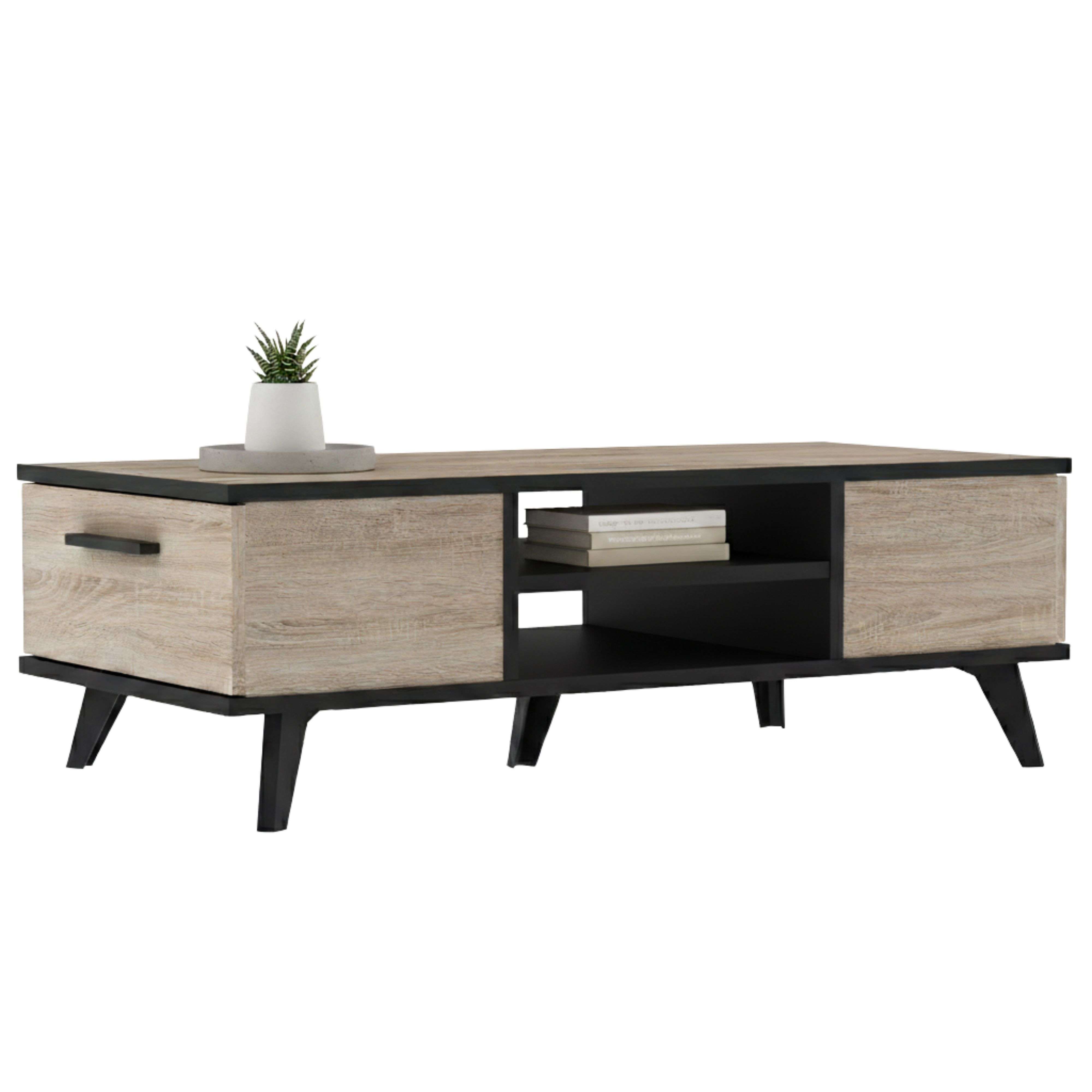 Miroytengo Mesa centro Salón Wayne Roble y Negro 107x35x50 cm