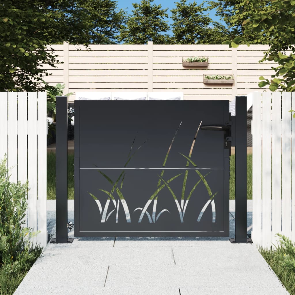 vidaXL Puerta de jardín acero gris antracita diseño hierba Dimensiones 105 x 80 cm,  105 x 105 cm,  105 x 130 cm y mas