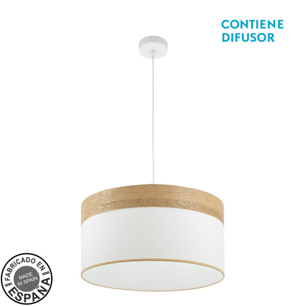 FABRILAMP Colgante Cloe 2xE27 Blanco/blanca-madera Clara Regx50x50 cm