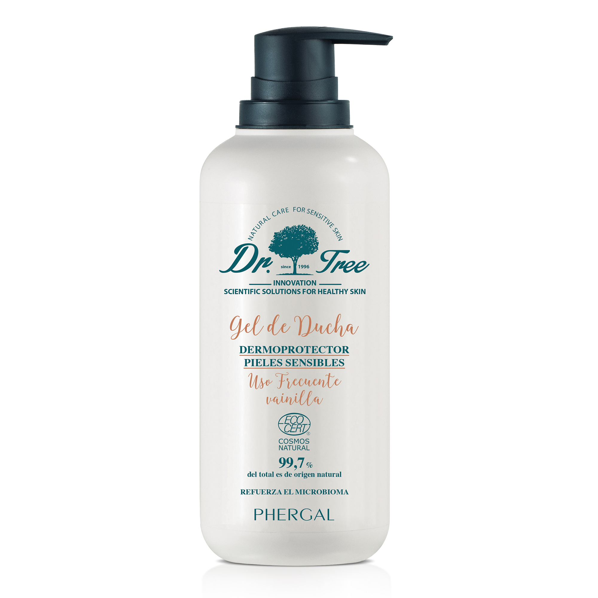 Dr. Tree Gel de Ducha Dermoprotector Uso Frecuente | Aceite Esencial de Vainilla | Especial Pieles Sensibles o Tendencia Atópica | Fortalece el Microbioma | Formulado con un 99.7% Ingredientes Naturales | 500 ml