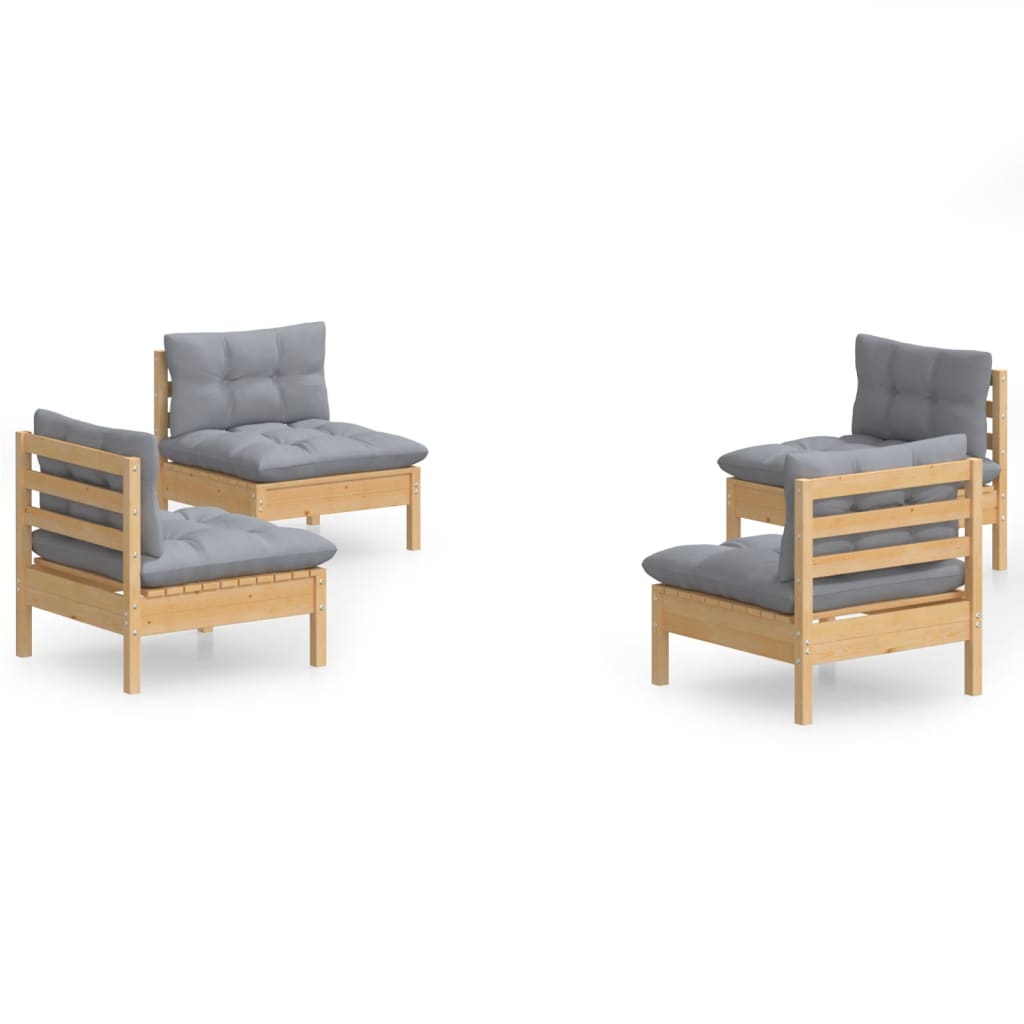 vidaXL Juego de muebles de jardín 4 pzas y cojines madera pino gris