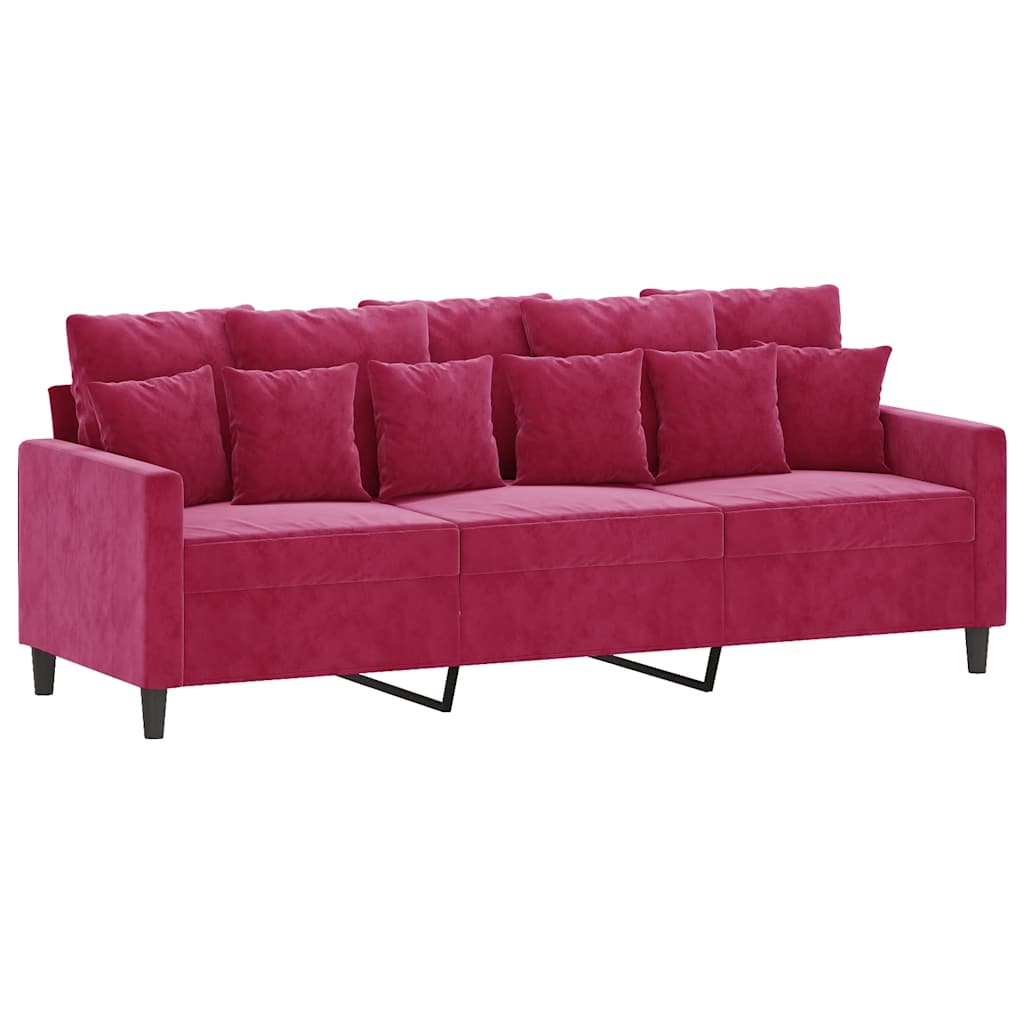 vidaXL Sofá de 3 plazas de terciopelo rojo tinto 180 cm