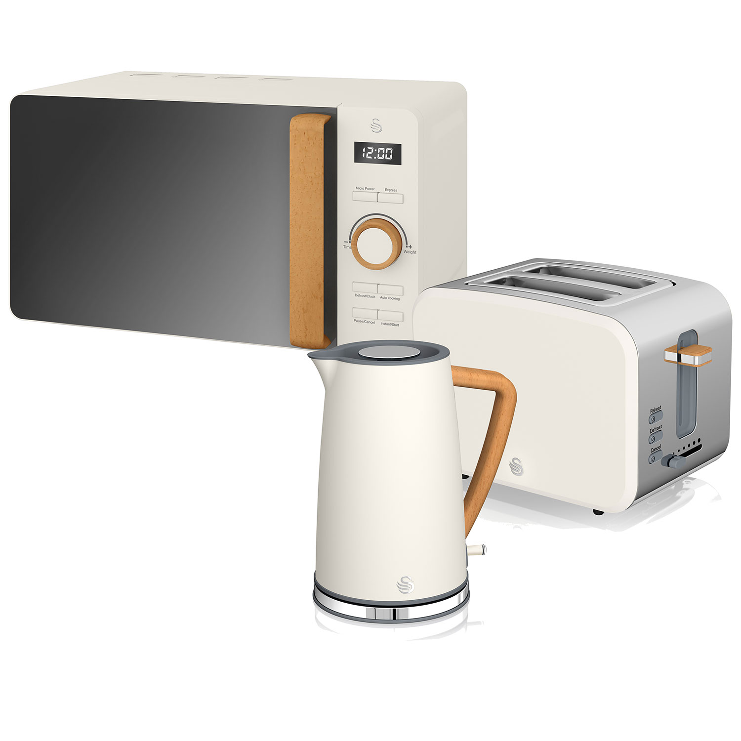 SWAN STRP1060WHTNEU Nordic Set Desayuno, Hervidor Agua 1,7L, Tostadora  2 rebanadas, Microondas 20L Digital, Diseño, 2200W, Blanco
