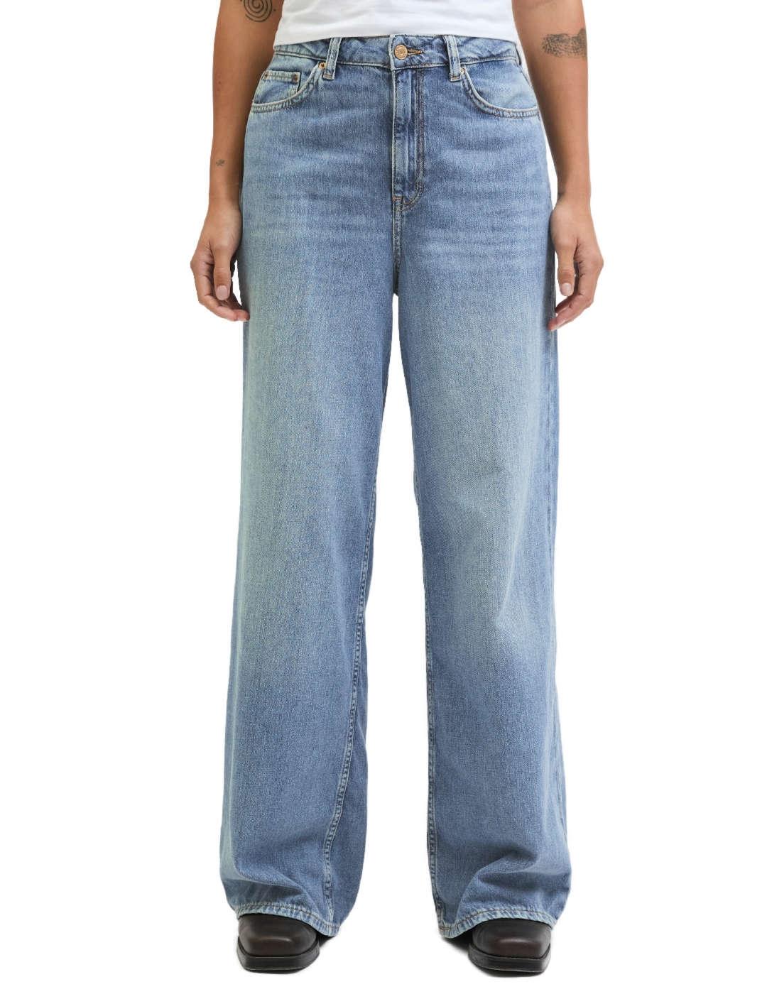 Vaquero JJXX Tokyo Wide corte recto azul denim de mujer