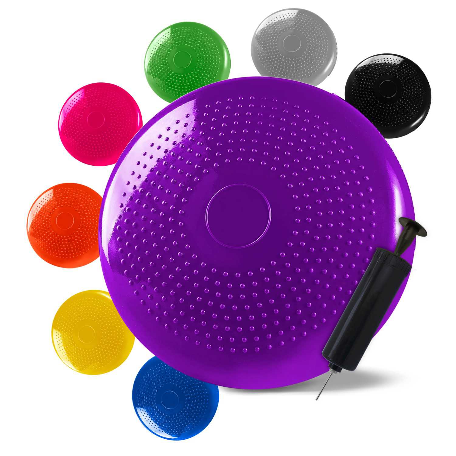 Ociodual Cojín Hinchable Violeta Disco con Bomba Goma para Fitness Yoga Pilates Coordinación Rehabilitación Equilibrio