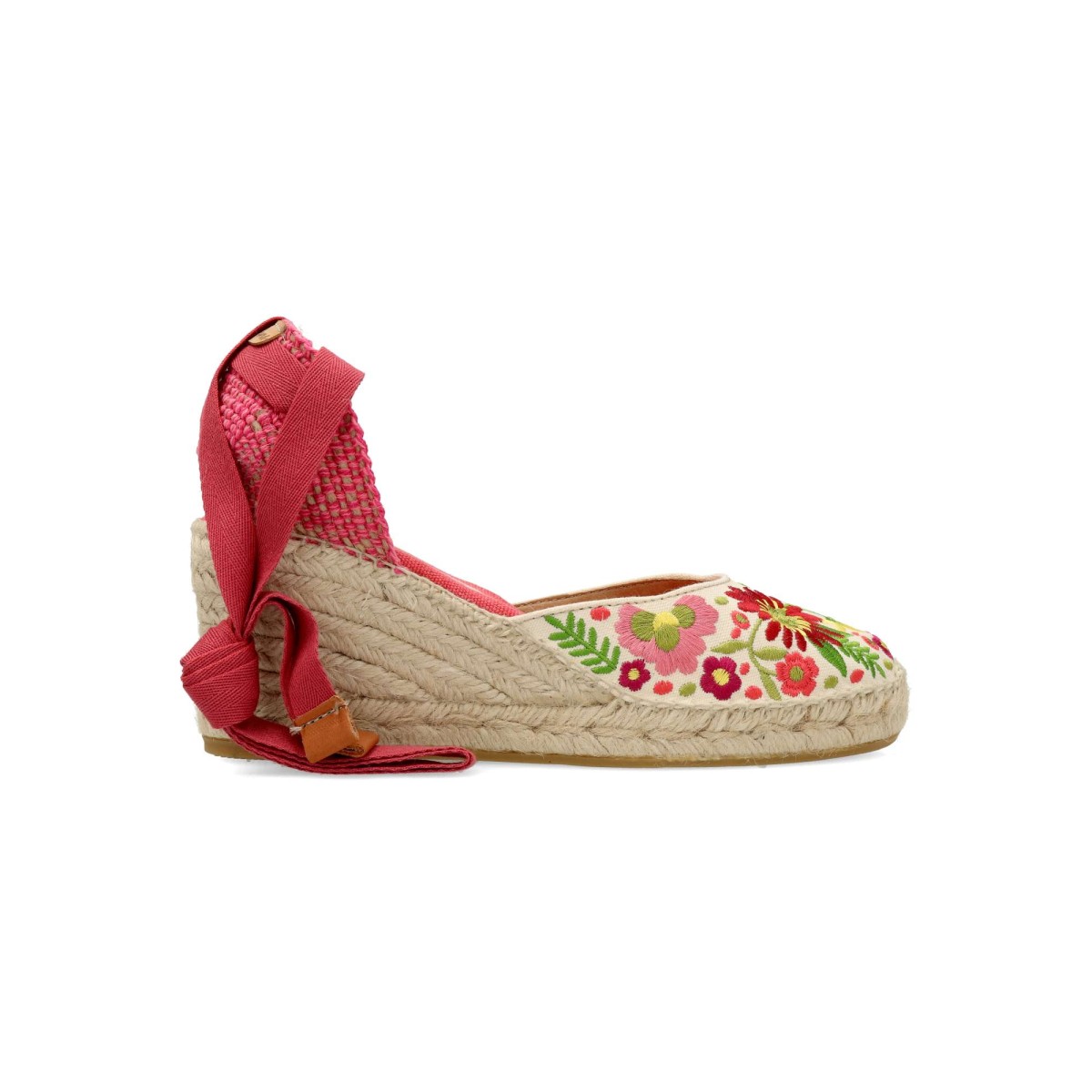 Toni Pons - Alpargatas Valenciana bordado flores mujer colección Costa Brava, cintas cruzadas al tobillo y estilo mediterráneo veraniego