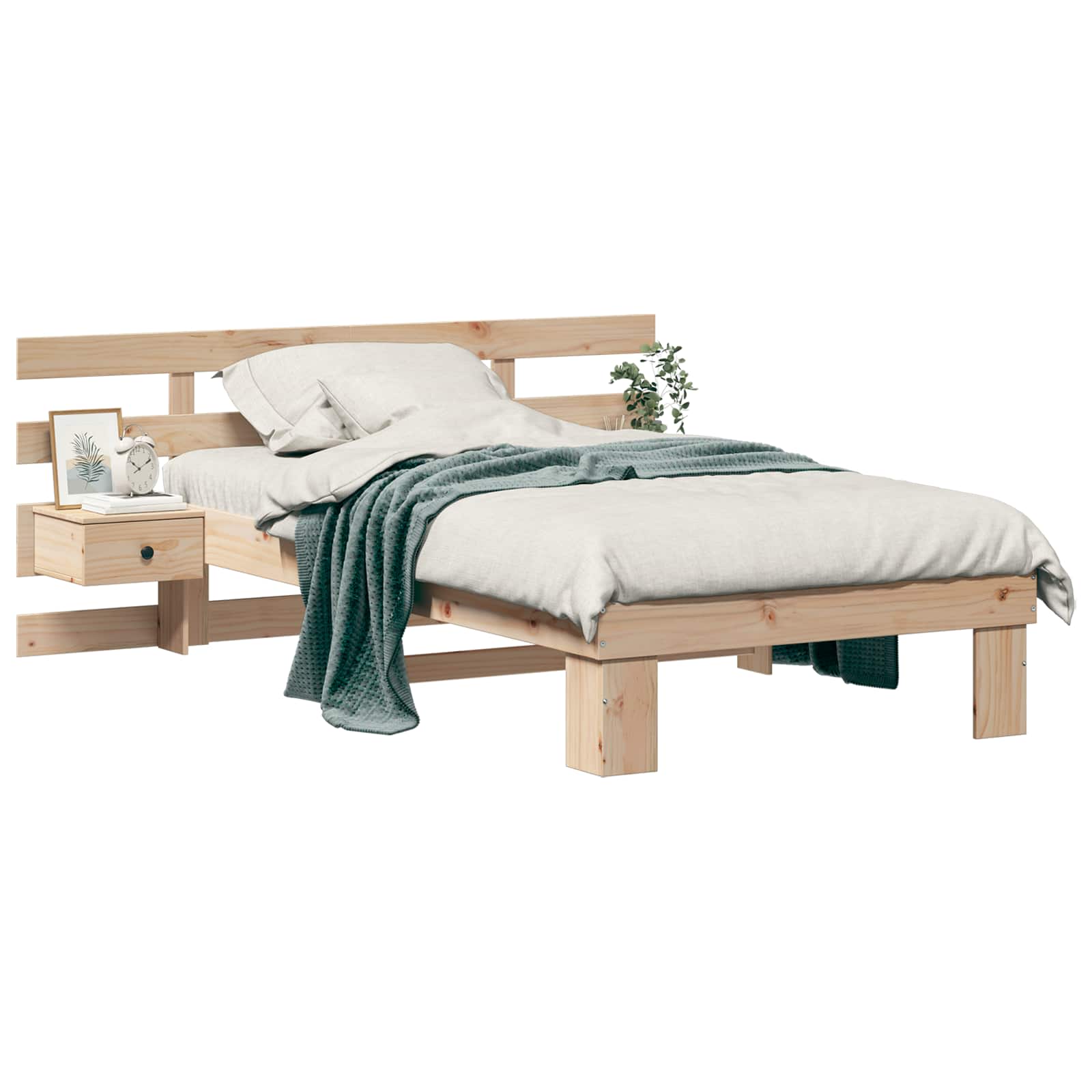 vidaXL Estructura de cama con cabecera Madera de pino macizo Cama Plataforma Multitalla
