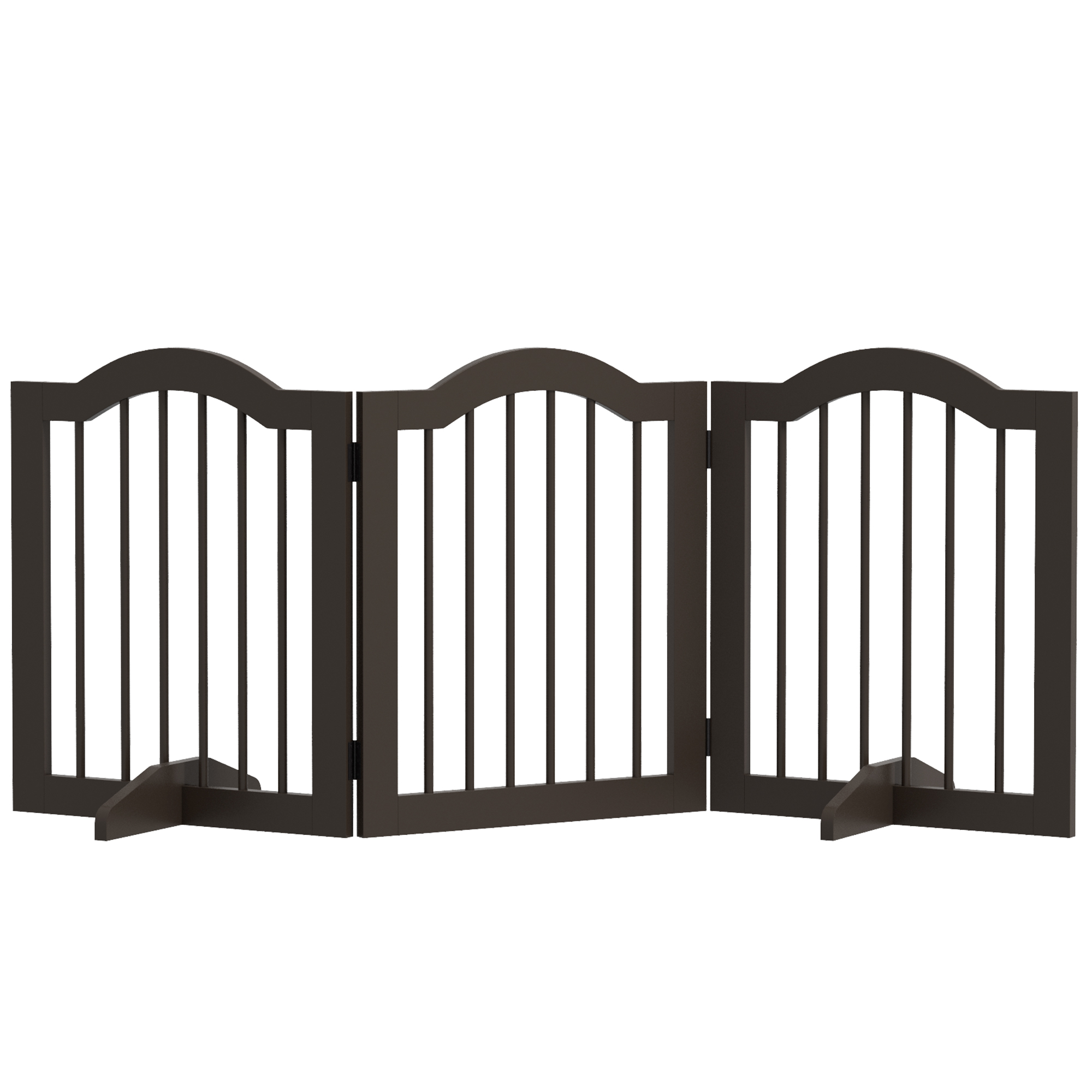 PawHut Barrera de Seguridad para Perros Pequeños Plegable 154,5x61 cm Barrera para Perros en Casa de 3 Paneles con Patas Anchos para Escaleras Pasillos Café