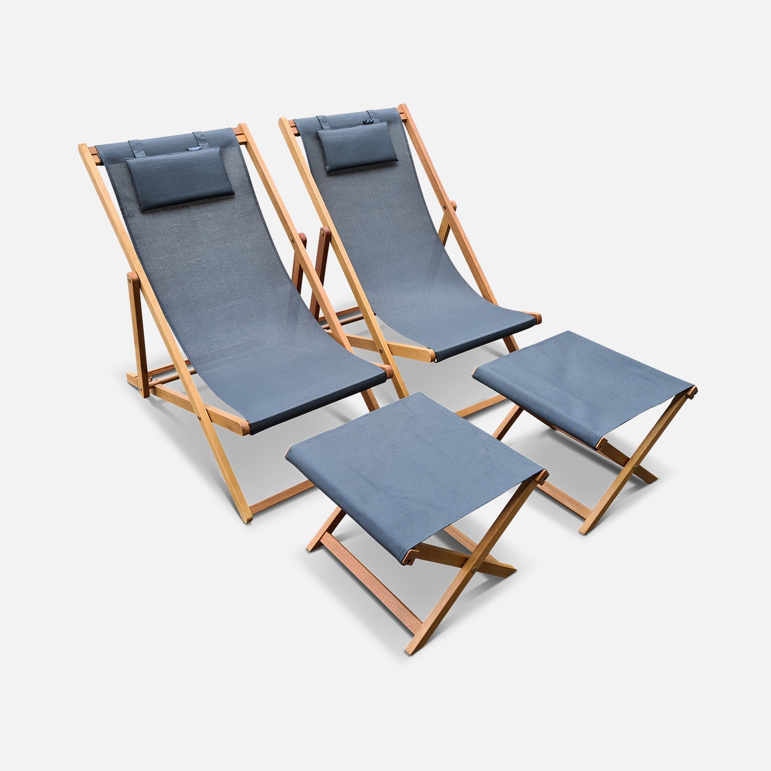 sweeek - Tumbona y reposapiés de madera de eucalipto, set de 2 , Creus + reposapiés , 102x56x86