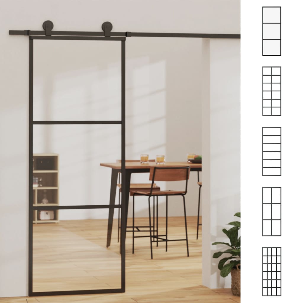 vidaXL Puerta corredera de 3 paneles ESG vidrio y aluminio negra 76x205 cm