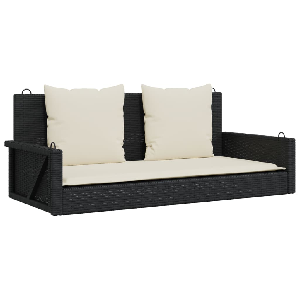 vidaXL Banco columpio con cojines negro 119x56x48 cm ratán sintético