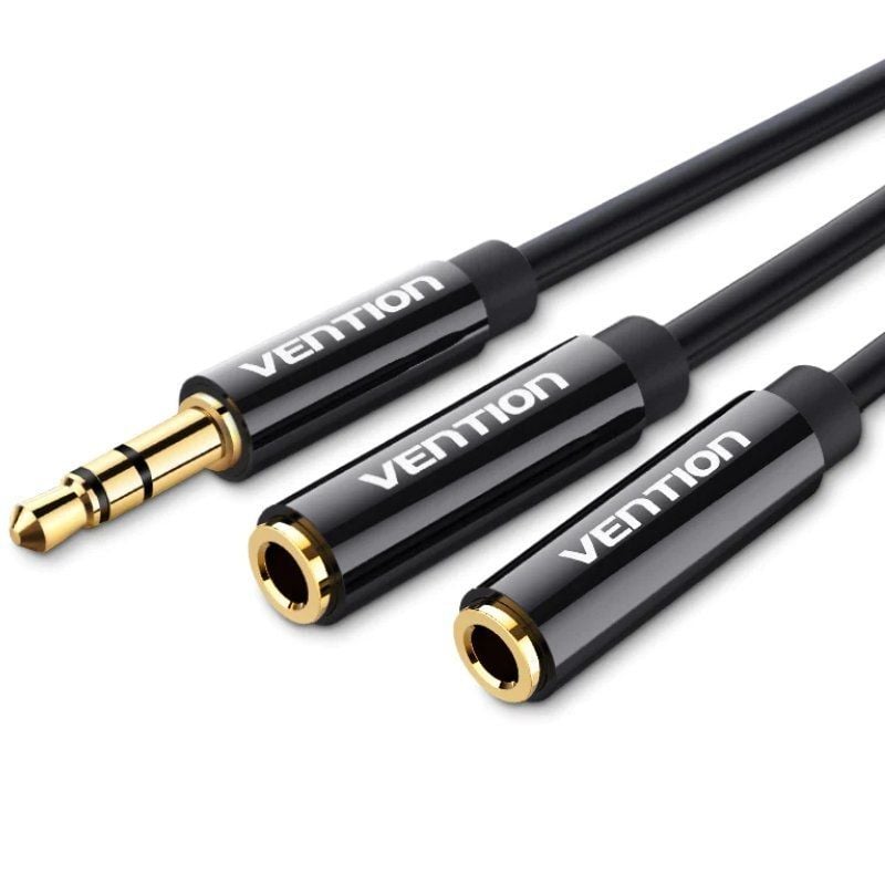 Cable estéreo vention bbsby/ jack 3.5 macho - 2x jack 3.5 hembra/ 30cm/ negro