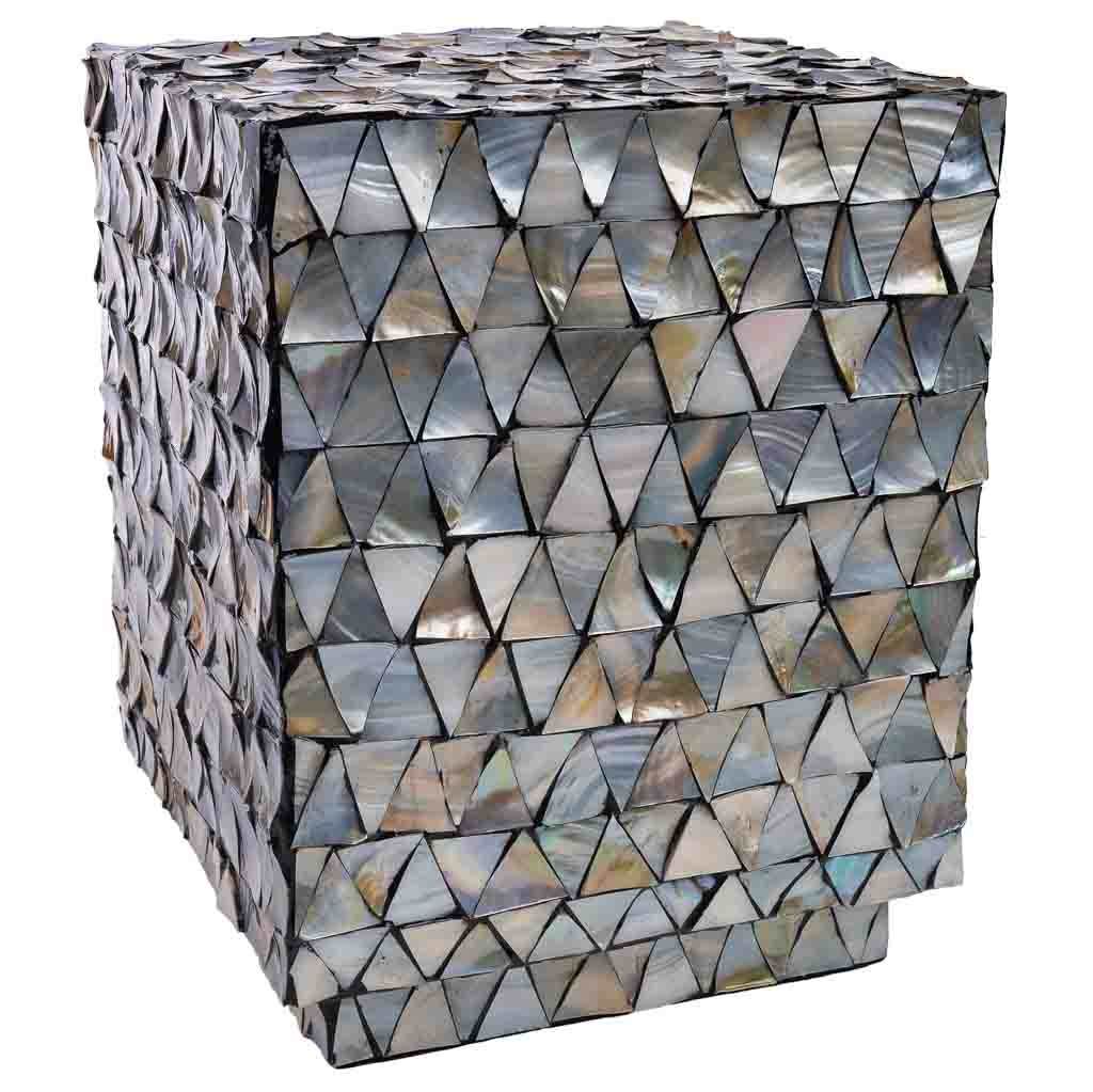 Wonderlust Deco - Taburete de madera y madreperla gris 35x35x45h cm Gris 35x35x45h cm