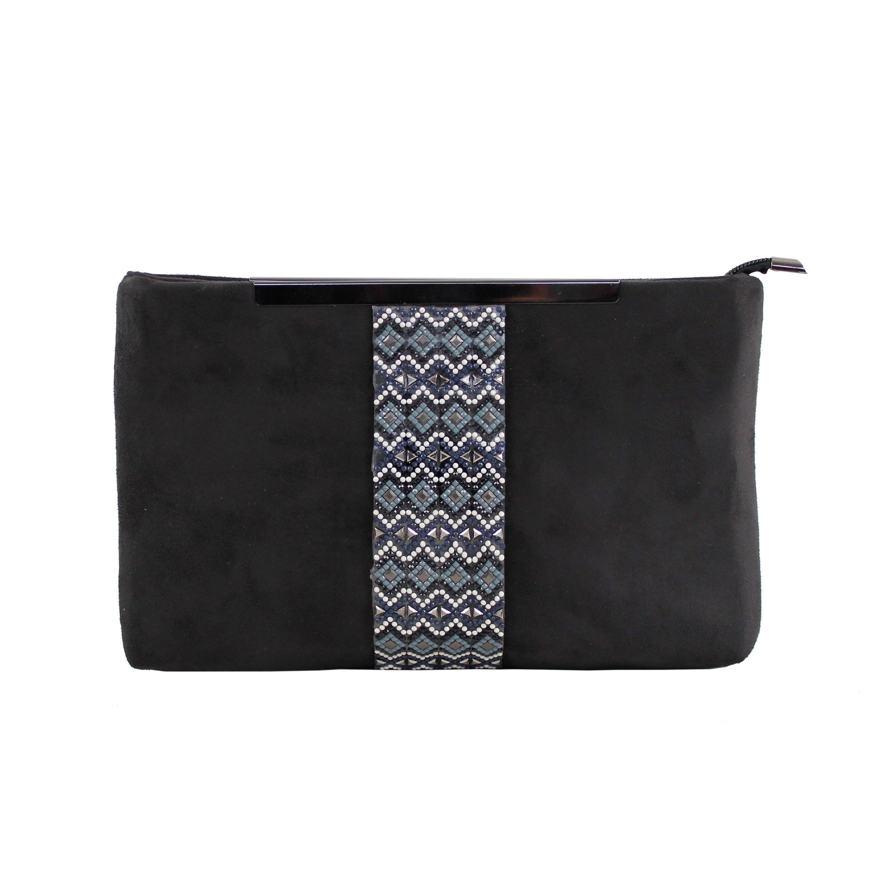 Eferri Bolso de Fiesta EFERRI Carmen en Antelina con Detalle en Strass y Motivos Geométricos