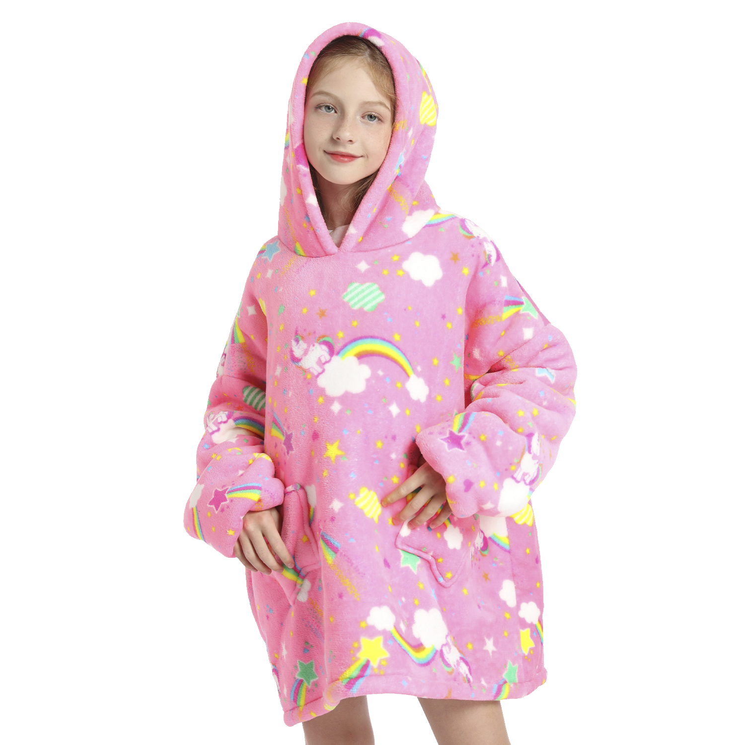 DAM Bata infantil estilo sudadera y manta de felpa extrasuave. Bolsillos frontales. 72x1x70 Cm.
