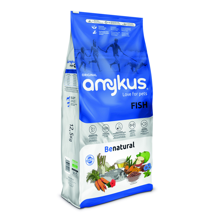 Amykus Original Fish - Pienso de Pescado para Perros Adultos - Altamente Digestible, Comida para Perros, Alimento seco con Pescado.