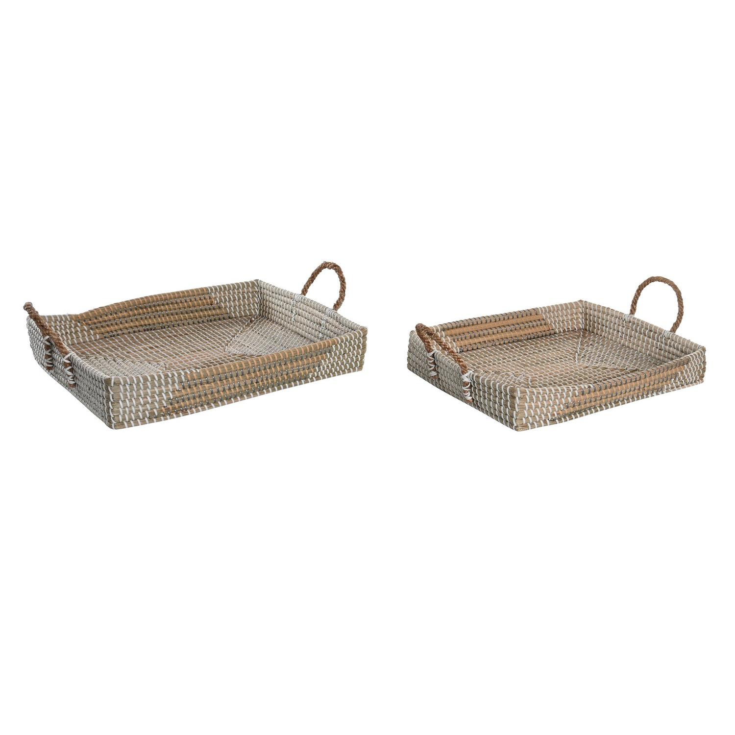 BANDEJA DECORACION SET 2 SEAGRASS 52X38X15 NATURAL FIJALO DC205055