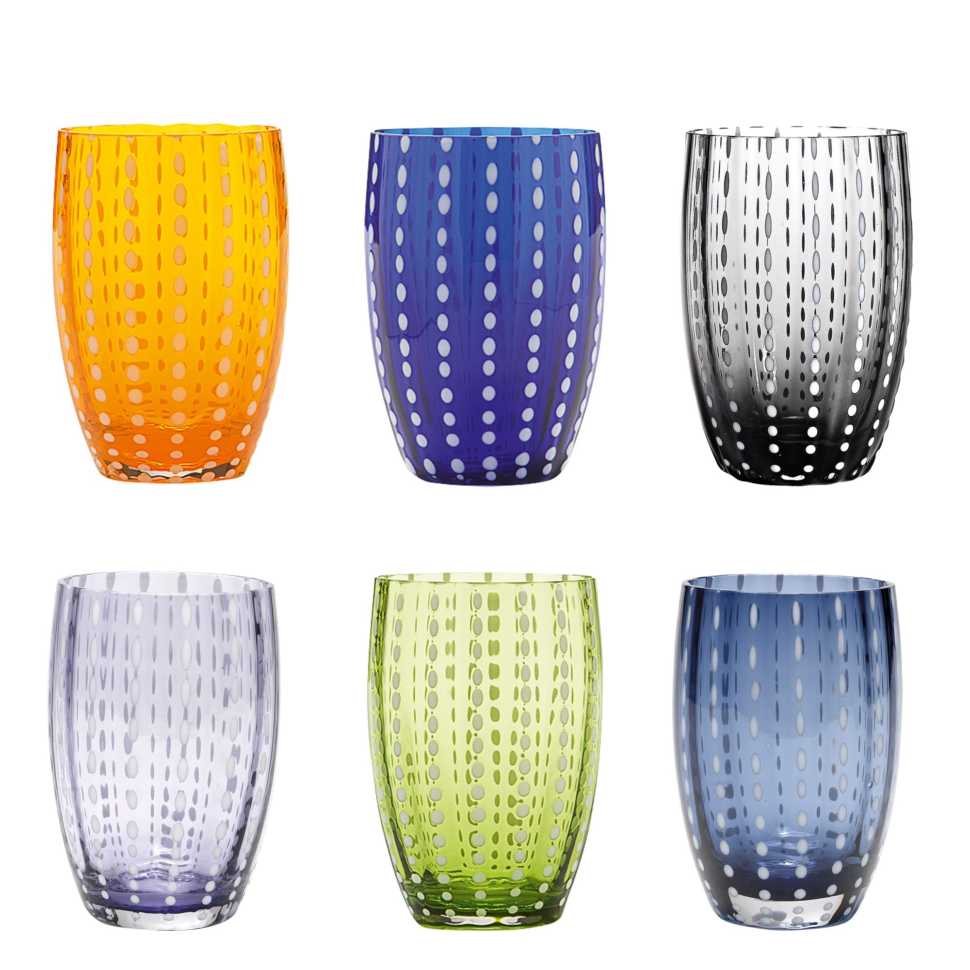 Zafferano Perle Glass mix colours 1 - Vidrio coloreado soplado, 32 cl, hecho a mano - Juego de 6 vasos artesanales para agua o cócteles