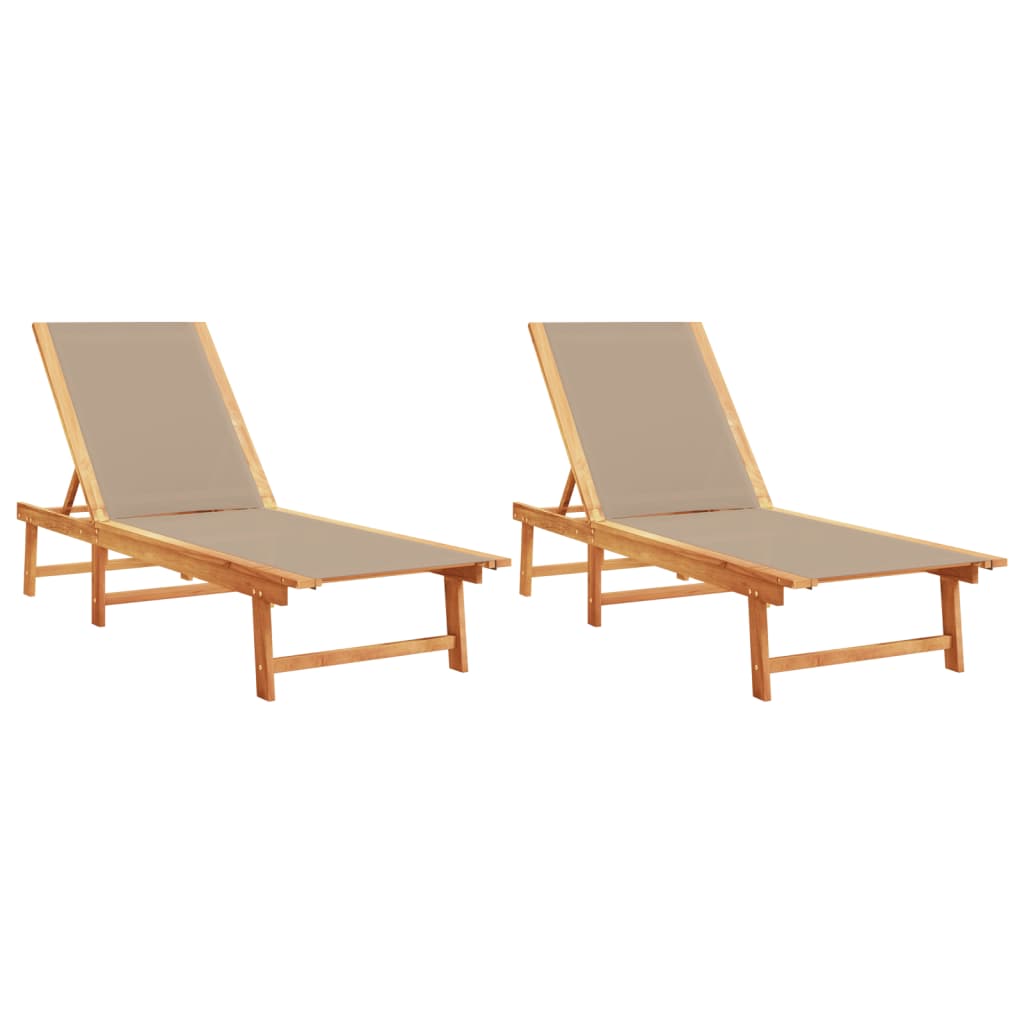 Vidaxl Tumbonas Madera Maciza Acacia y Textileno Negro