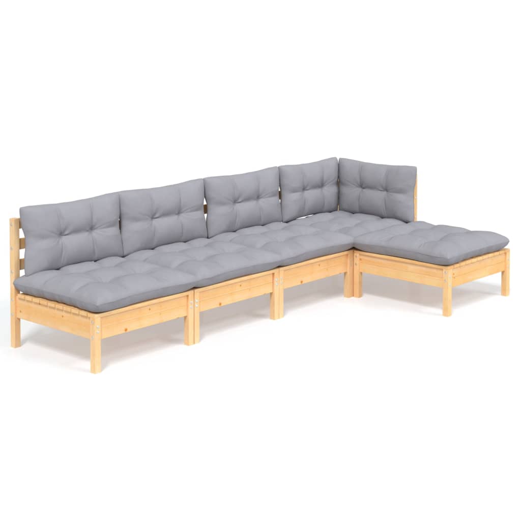 vidaXL Juego de muebles de jardín 5 pzas y cojines madera pino gris