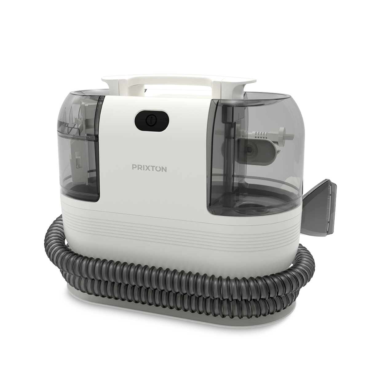 PRIXTON Aspirador de tapicerías y alfombras AquaClean, 500W, Diseño Compacto, Sistema de Pulverización Ajustable, Depósito de 1,25L de Agua Limpia y 0,75L de Agua Residual, Pulveriza, Limpia y Aspira