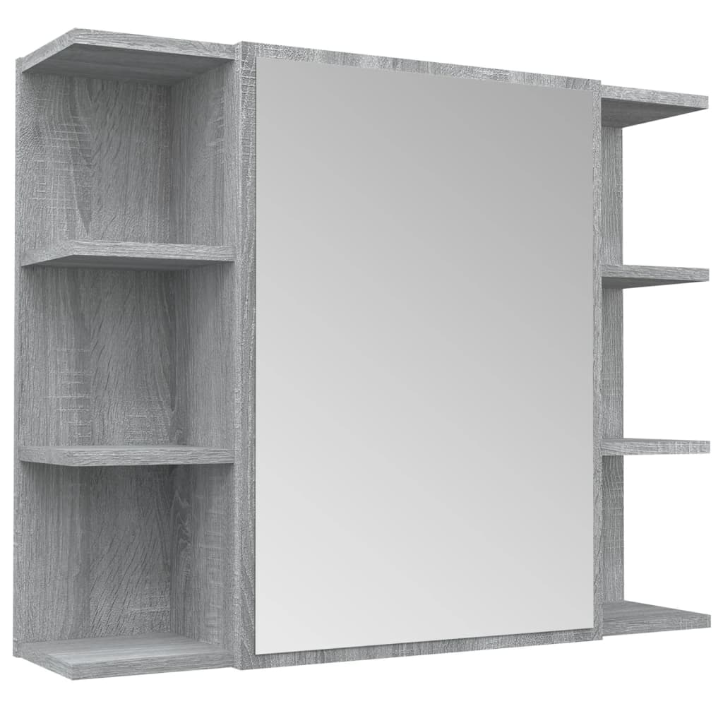 vidaXL Armario de espejo baño contrachapada gris Sonoma 80x20,5x64 cm