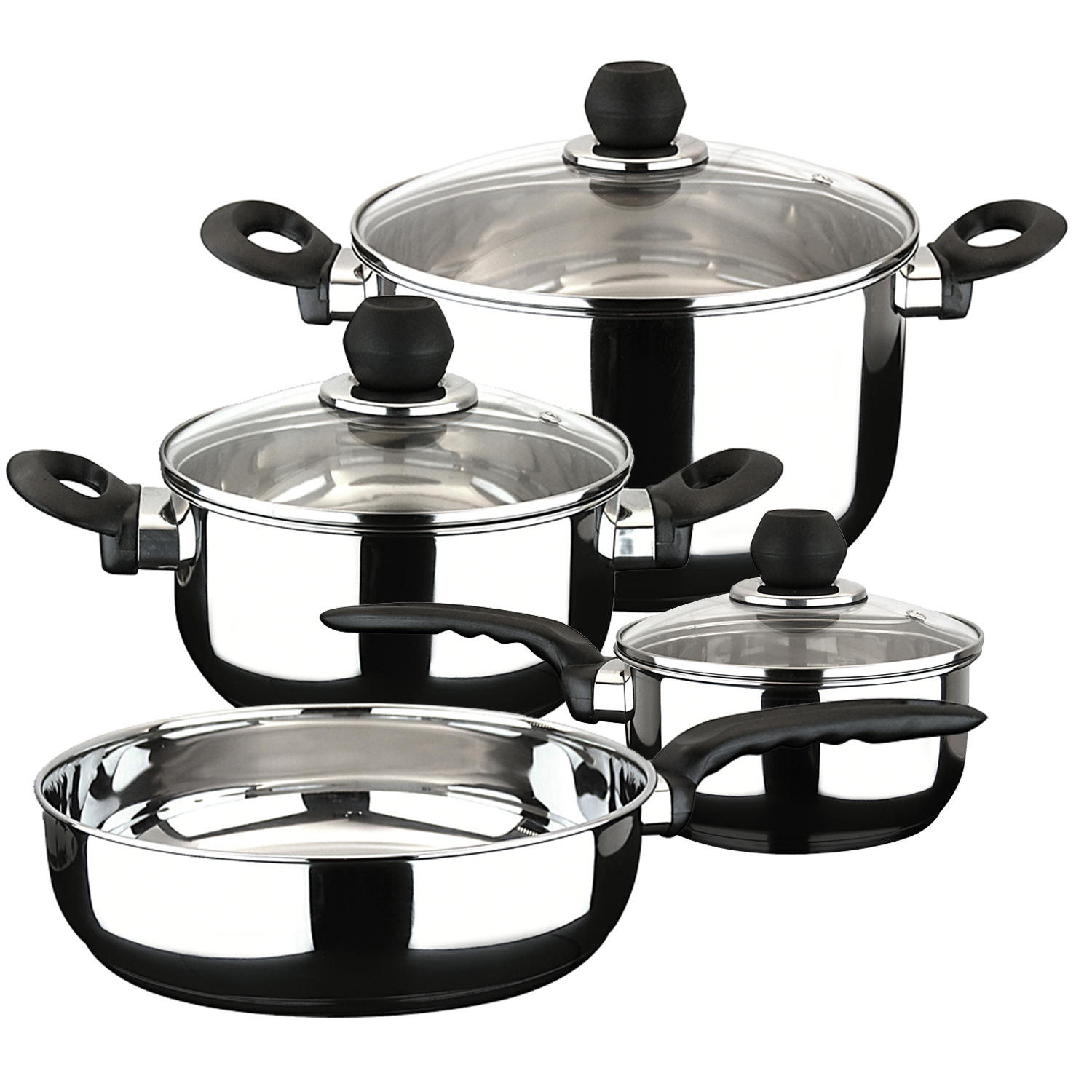 MAGEFESA ® Practika batería de cocina, 7 piezas, fabricada en Acero Inoxidable, su fondo difusor garantiza la distribución de calor, INDUCCIÓN, fácil Limpieza y Apta lavavajillas