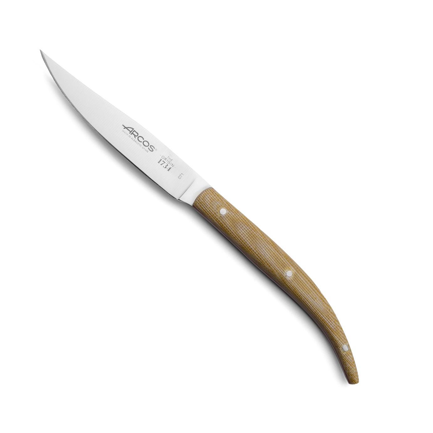 Arcos Cuchillos de Mesa Serie C - Juego de 4 Piezas, Cuchillos Chuleteros de Acero Inoxidable Nitrum 110 mm, Mango Micarta, Ideal para Carnes, Presentación en Estuche