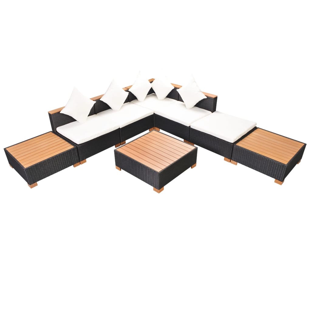 vidaXL Muebles de jardín y cojines 8 piezas ratán sintético negro