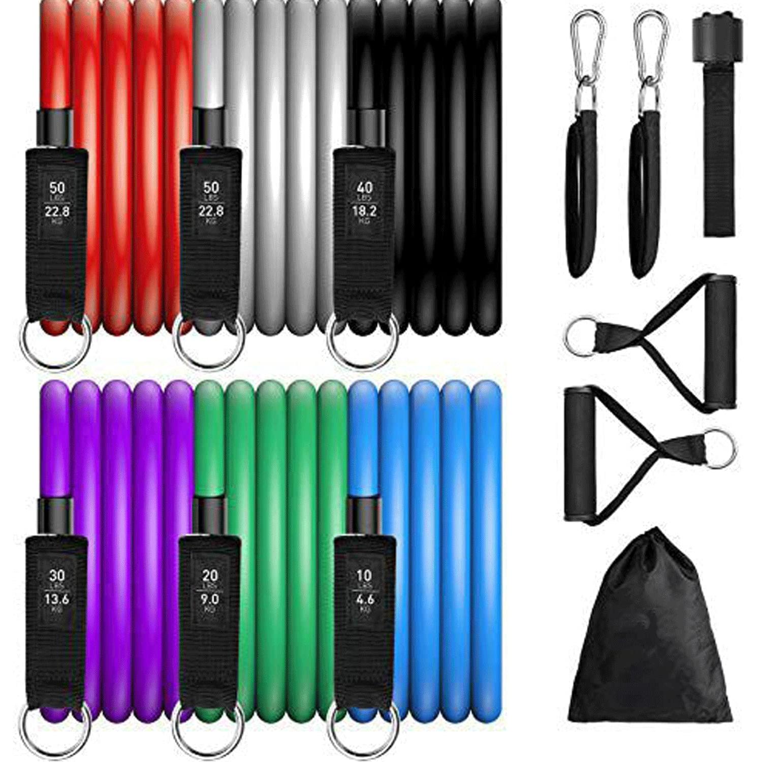 Kinoto Bandas Elásticas de Resistencia 90 kg – Set Fitness con Anclaje de Puerta y Correas de Tobillo para Ejercicio en Casa