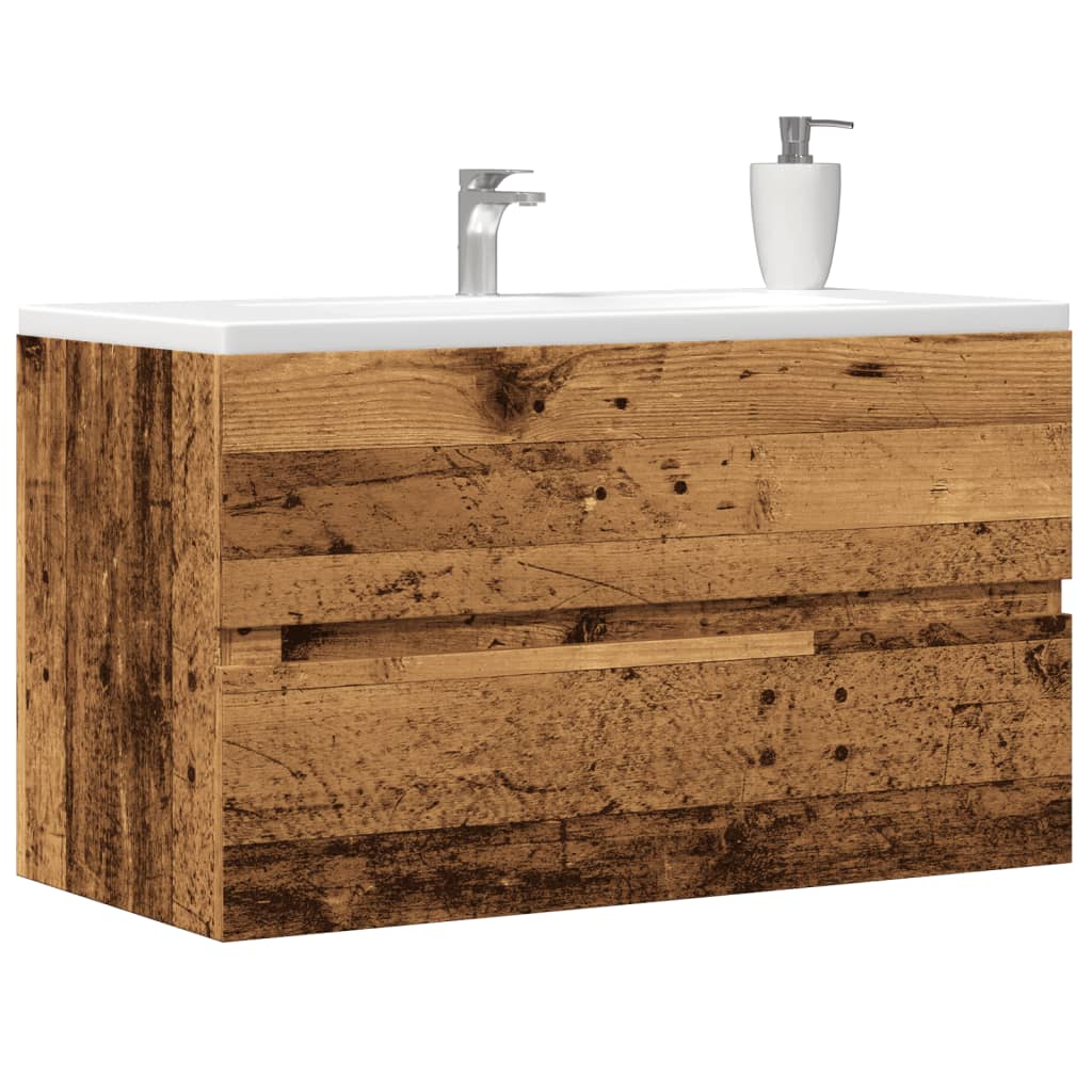 vidaXL Armario para lavabo madera contrachapada 90x38,5x45 cm en color Negro/Blanco brillante/Gris sonoma y más | almacenamiento funcional diseño moderno para baño dormitorio sala