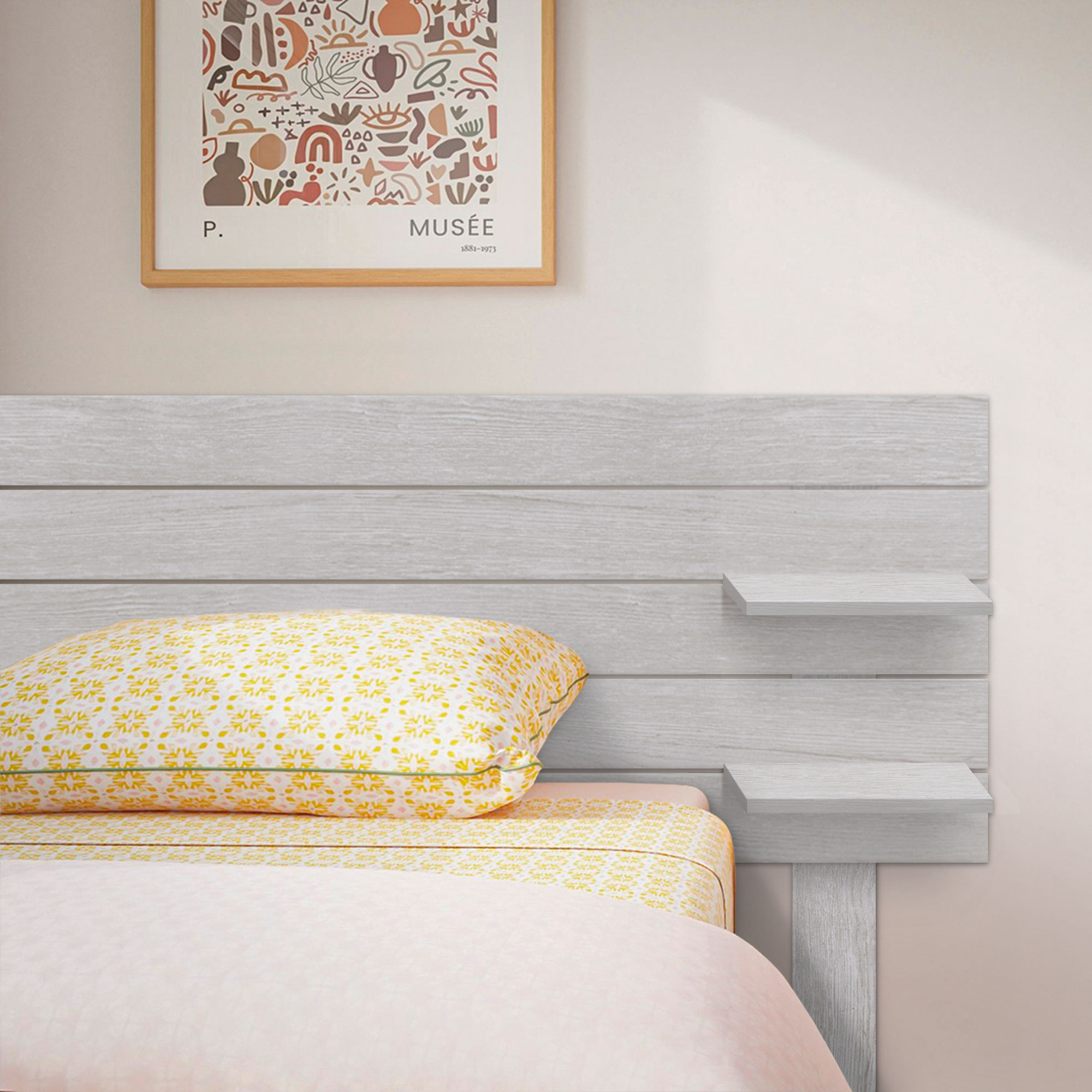 Cabecero con Estantes de Madera reciclada DM Colgante Pared Estilo Palet Horizontal con Patas