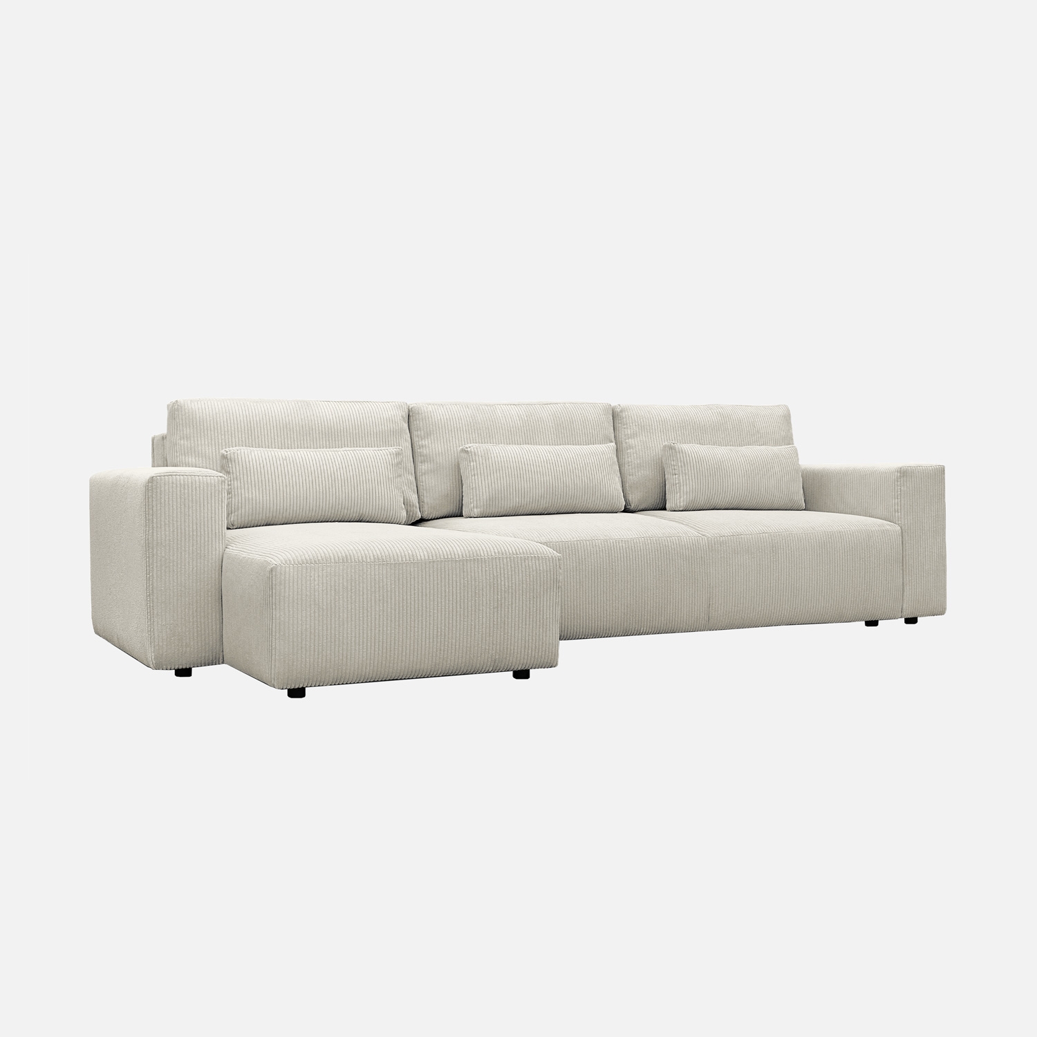 Sweeek - Sofá cama esquinero convertible de pana fina, 5 plazas  Gris beige - 298x155x85 cm