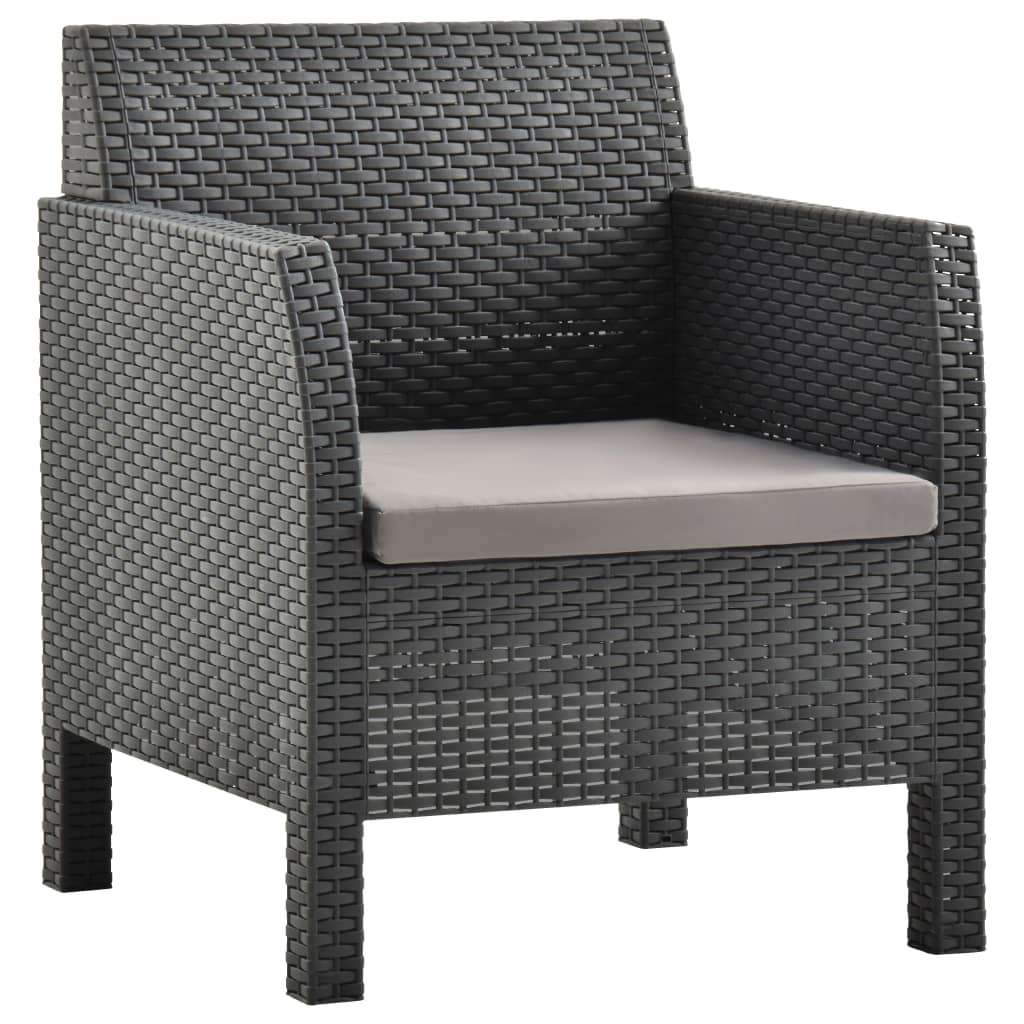 vidaXL Silla de jardín con cojín antracita 63x65x76 cm ratán PP