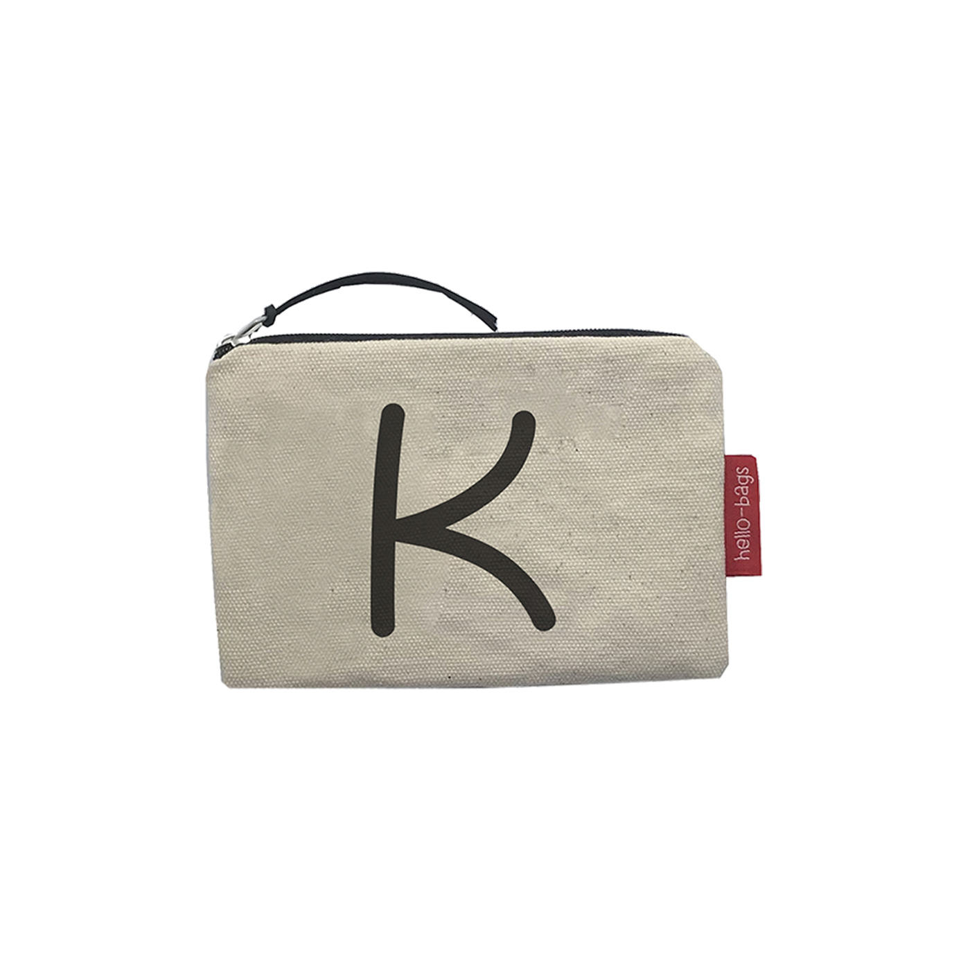 Hello-Bags. Bolso Monedero / Billetero / Tarjetero con cremallera y forro interior. Exterior: Algodón 100%. Incluye sobre kraft de regalo. Modelo: "K". Crudo / Negro. 14x10 cm.