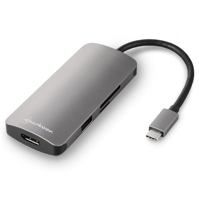 Hub usb sharkoon 3x3.0 type c + hdmi  aluminio gris oscuro