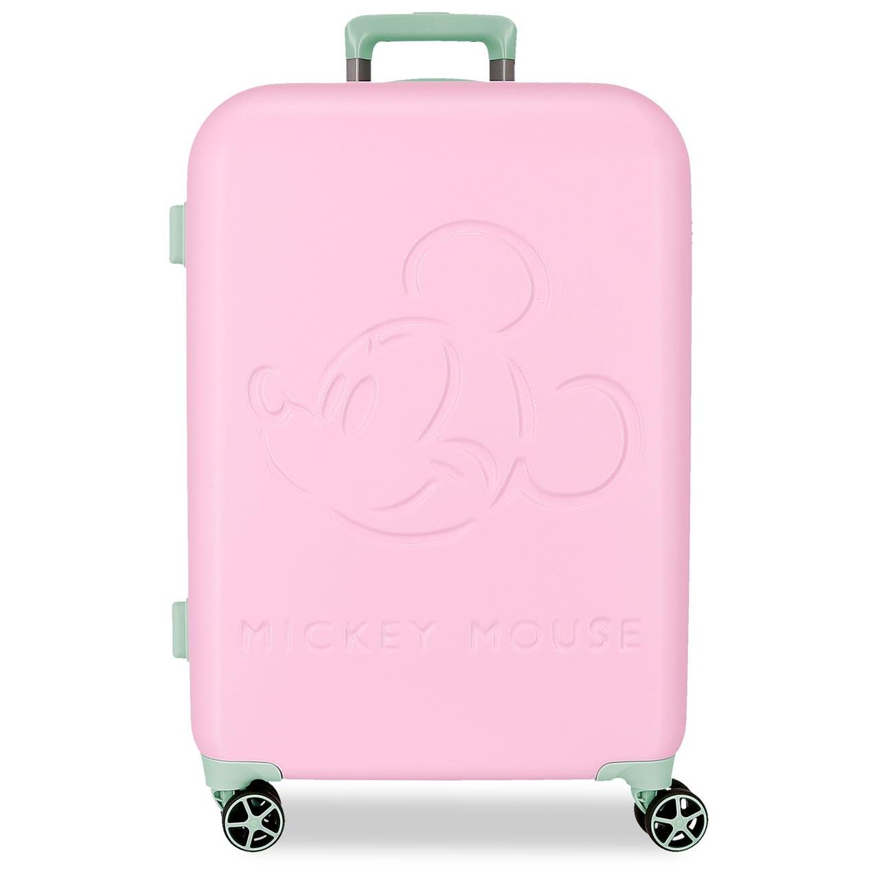 Maleta Mediana Disney Mickey Crazy Trip de 65 cm, ABS Resistente, 74,36L, 4 Ruedas Dobles Multidireccionales, Cierre Lateral, Diseño Juvenil con Mickey Mouse