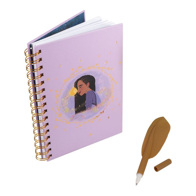 Paladone Wish Asha - Cuaderno de papelería oficial de princesas de Disney, juego de regalo, diario de tareas y actividades para niñas, incluye bolígrafo