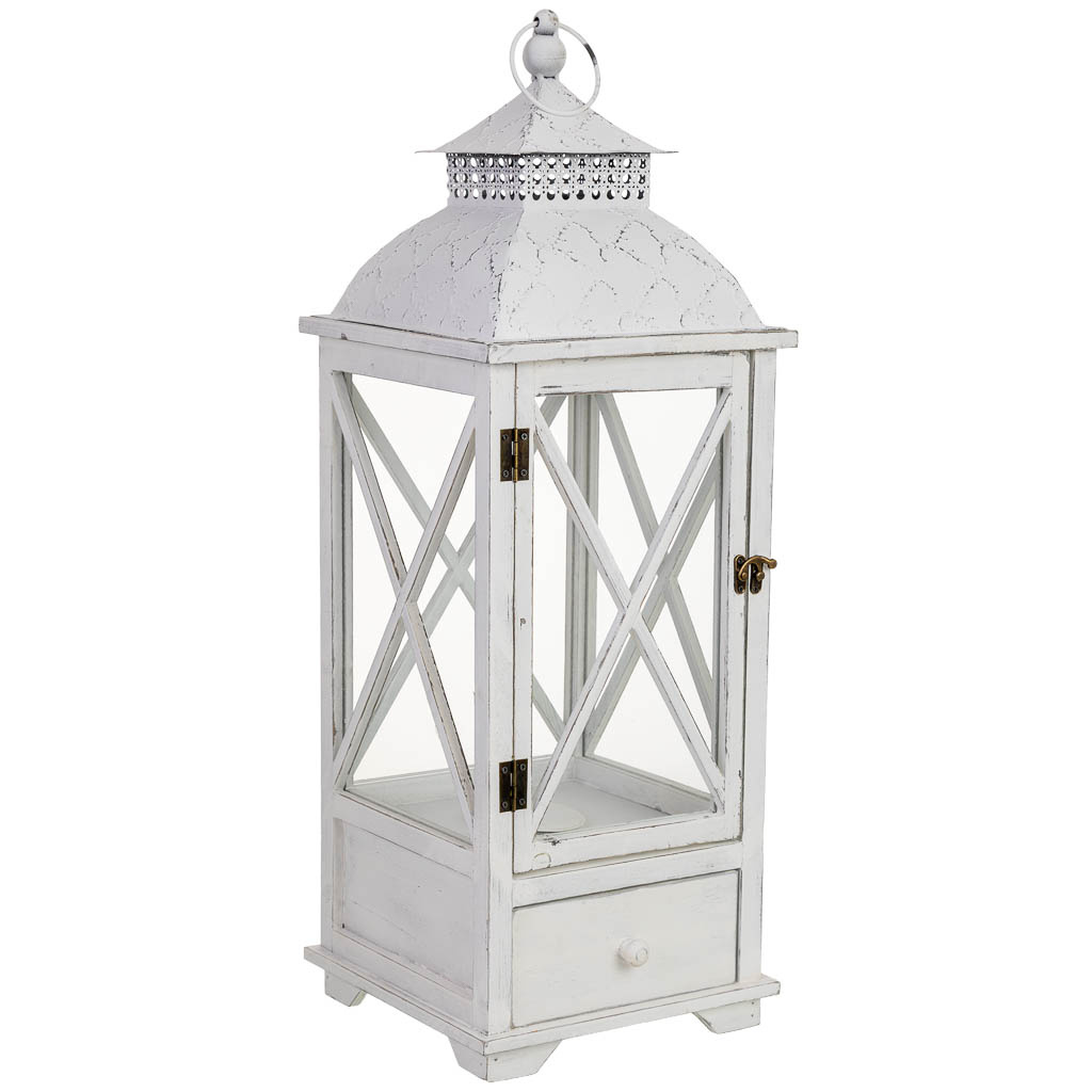 Wonderlust Deco - Farol de madera 25x25x71h cm Blanco 25x25x71h cm
