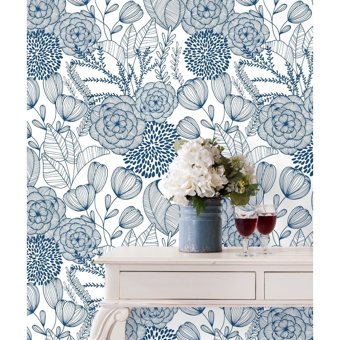 Papel pintado vinílico ecológico de flores dibujadas con trazos azules - Morgan Flowers 680643 de GAULAN - Rollo de 10 m x 0,53 m
