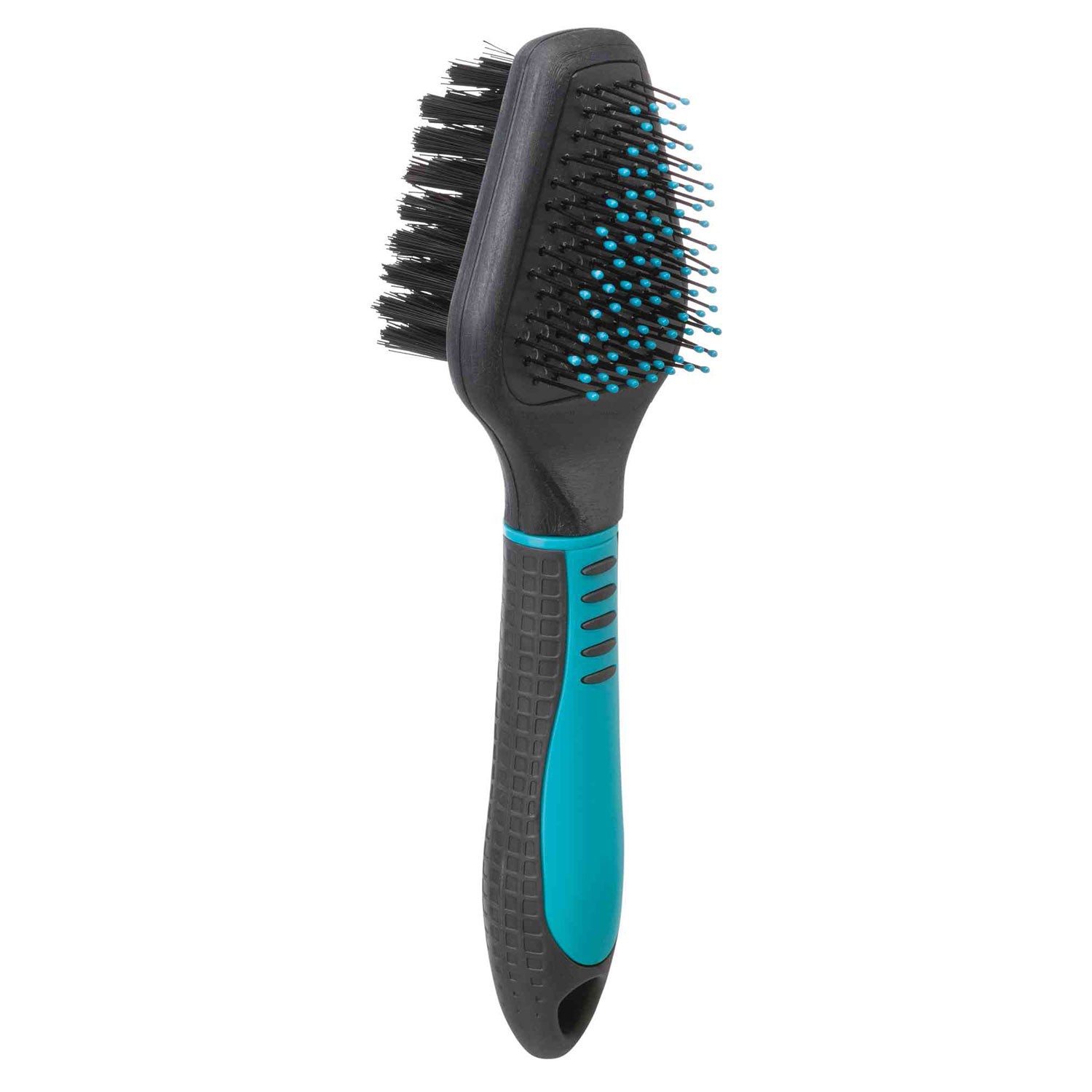 Trixie Cepillo para Mascotas de Doble Cara con Forma Especial para Zonas Difíciles de Llegar de Nylon y Cerdas Metálicas con Puntas Protectoras y Asa Plástica con Agarre Antideslizante para Masaje y Brillo