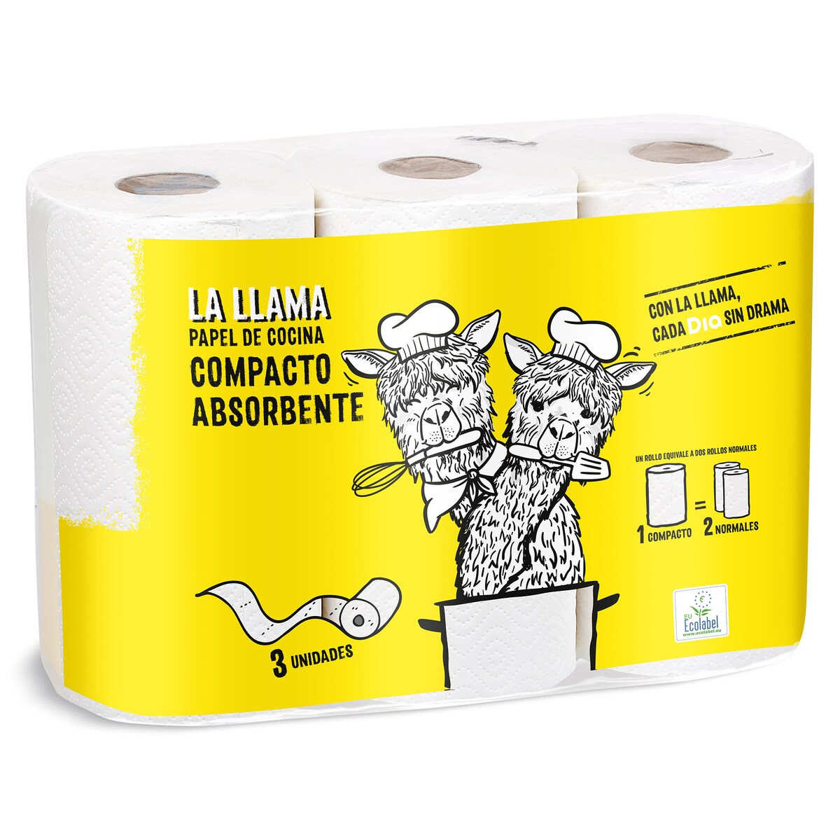 Papel de Cocina Compacto LA LLAMA Doble Rollo Paquete 3 uds