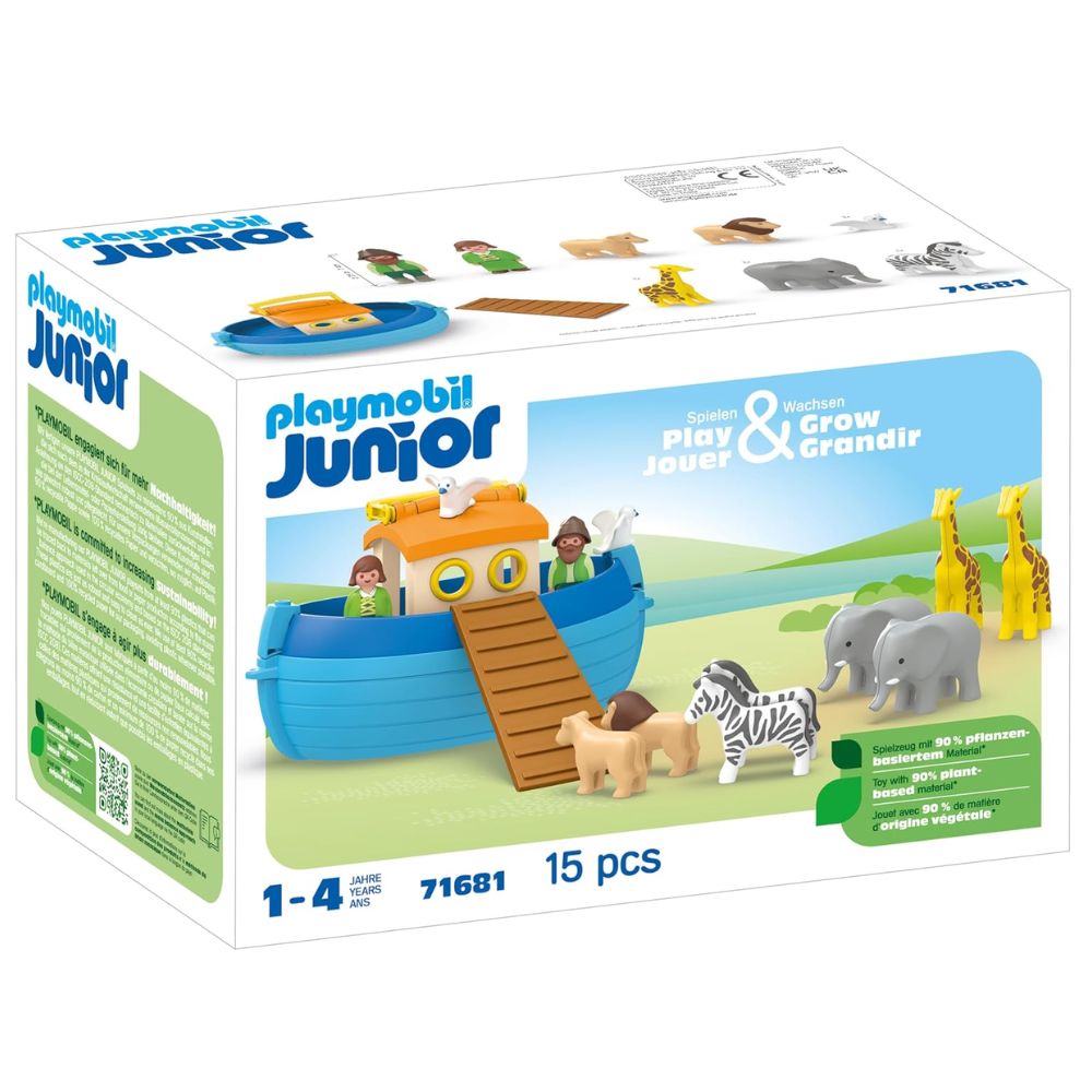 Arca de Noe Playmobil Junior (71681) maletín con cinco parejas de figuras de animales: cebras, jirafas, elefante, pájaros, león y leona