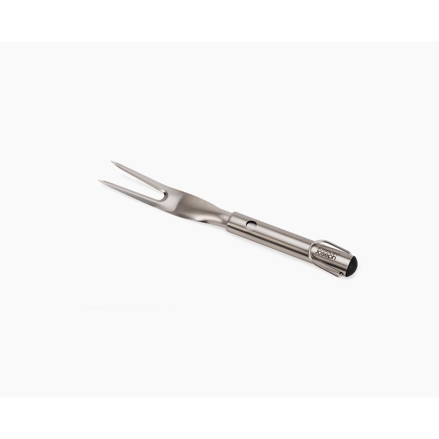 Tenedor GrillOut™ Joseph Joseph, mango extensible, acero inoxidable, dientes afilados, cabezal retráctil.
