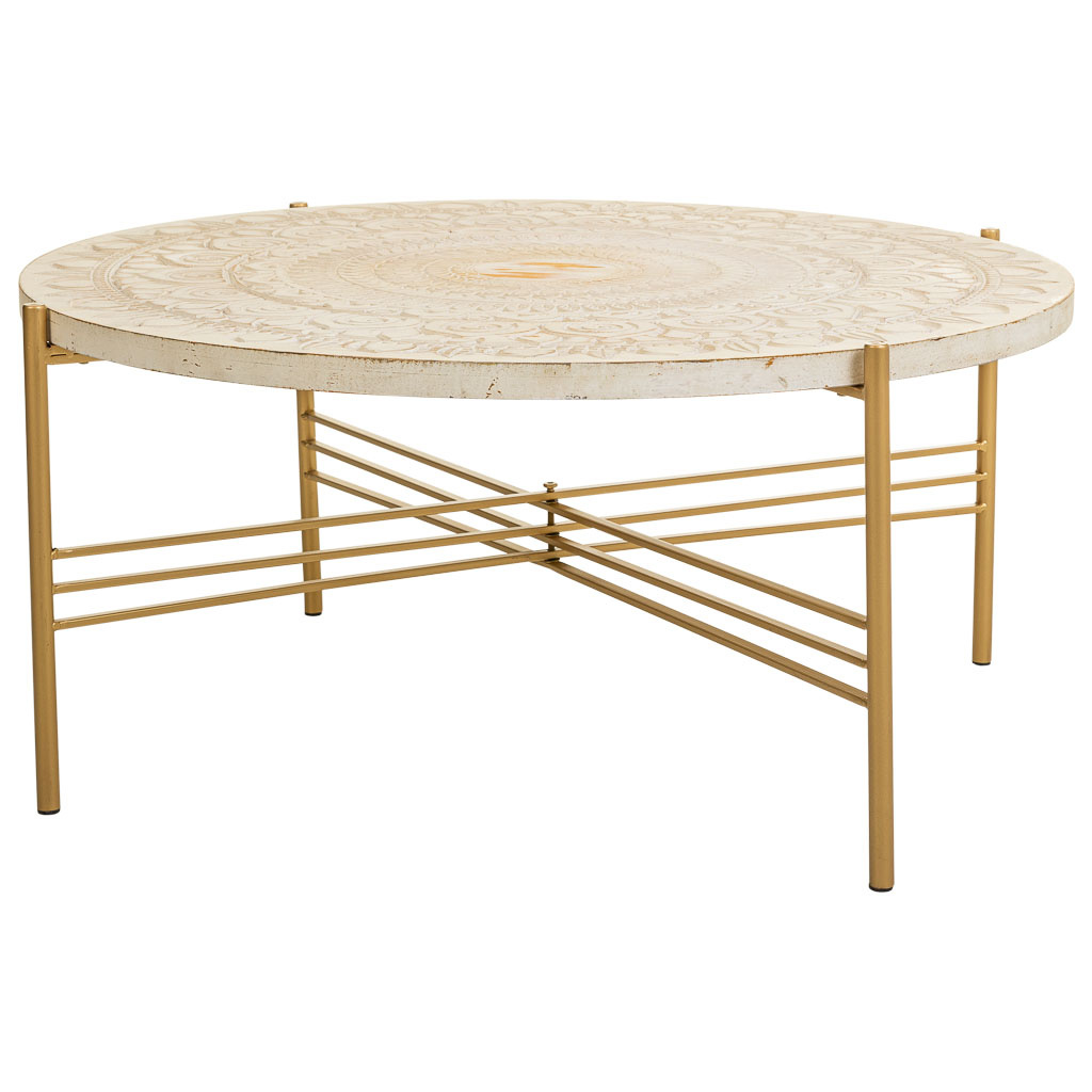 Wonderlust Deco - Mesa de centro de madera y metal blanca 80x80x36 Blanco 80x80x36h cm