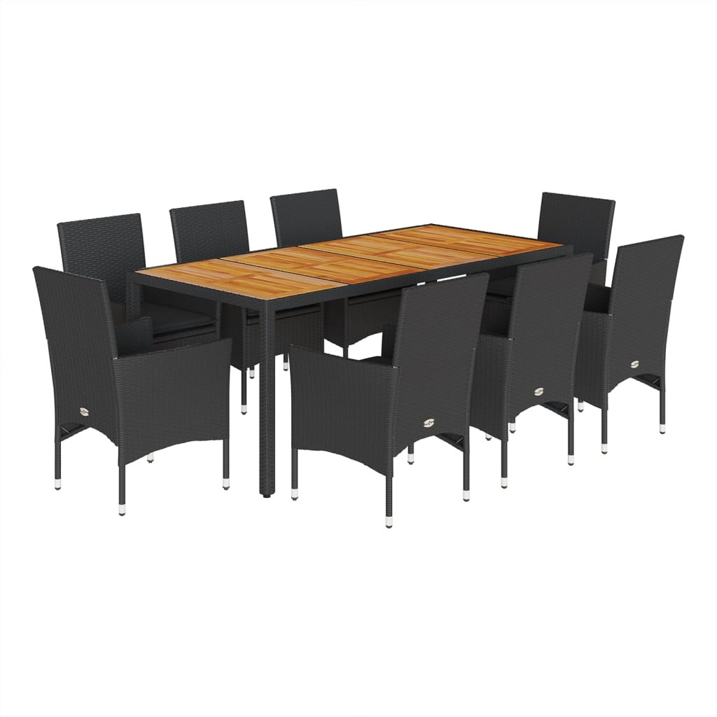 vidaXL Set de comedor jardín 9 pzas con cojines ratán PE acacia negro
