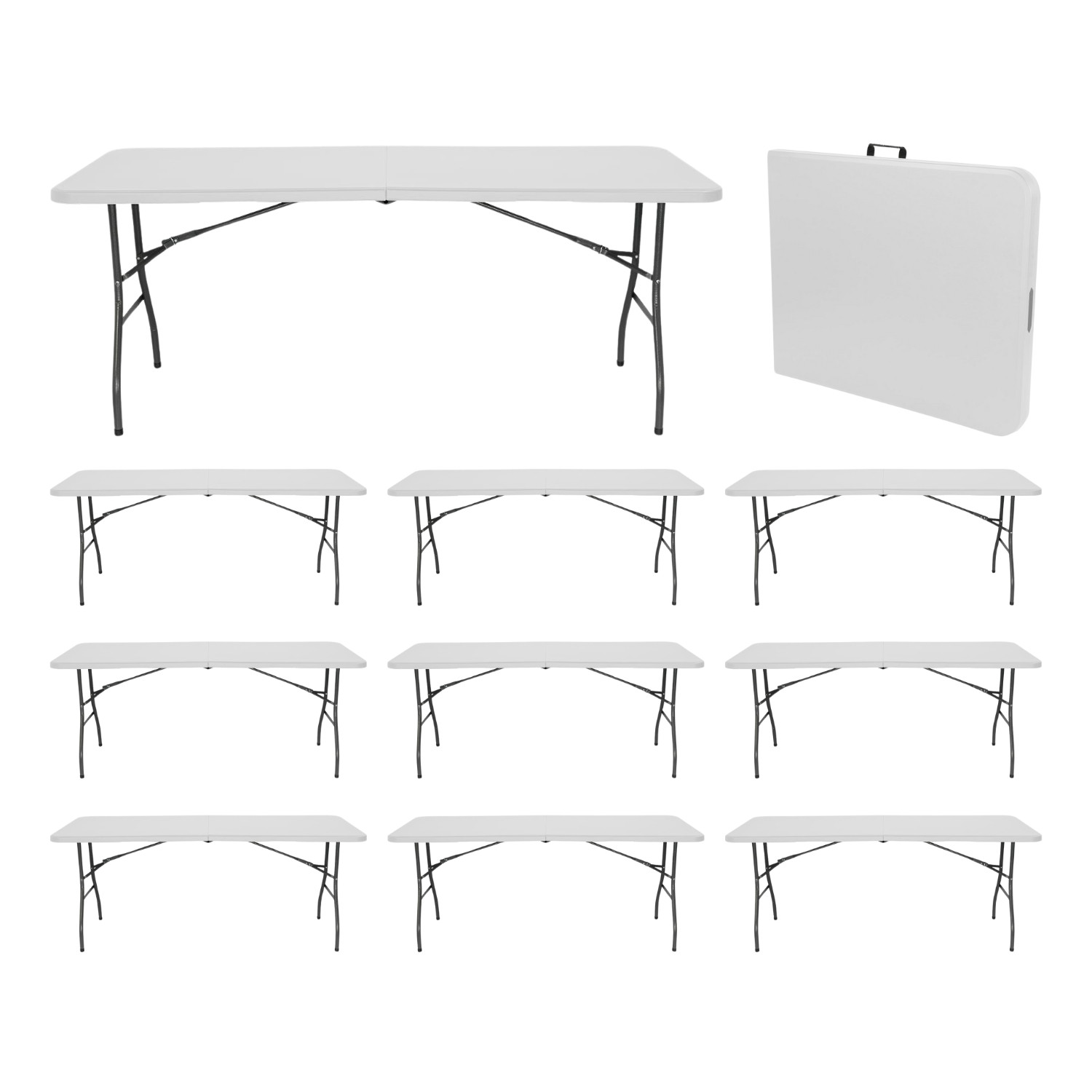 MegaPack 10 Mesas Plegables Portátiles Resina 240cm Blanco Thinia Home
