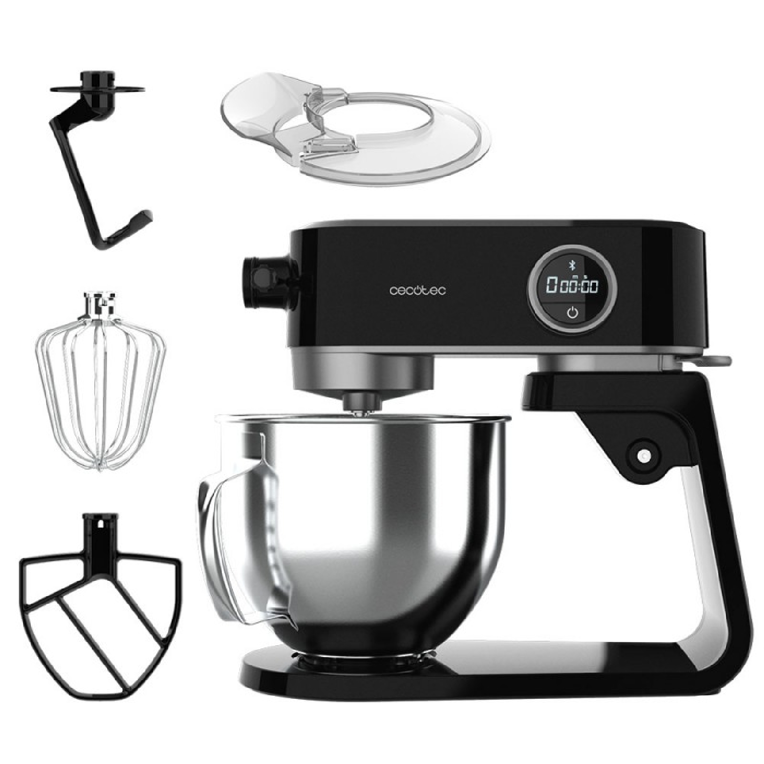 Cecotec Batidora Amasadora Twist&Fusion 4000 Luxury Black. 800 W, Cuerpo de Aluminio fundido, Motor DC, 8 velocidades, Luz LED